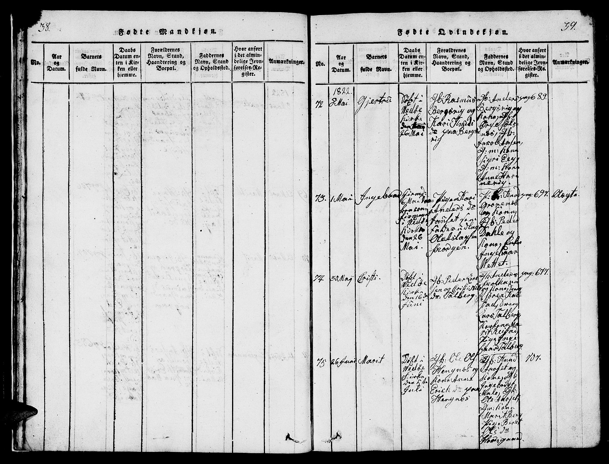 Ministerialprotokoller, klokkerbøker og fødselsregistre - Møre og Romsdal, AV/SAT-A-1454/547/L0610: Klokkerbok nr. 547C01, 1818-1839, s. 38-39