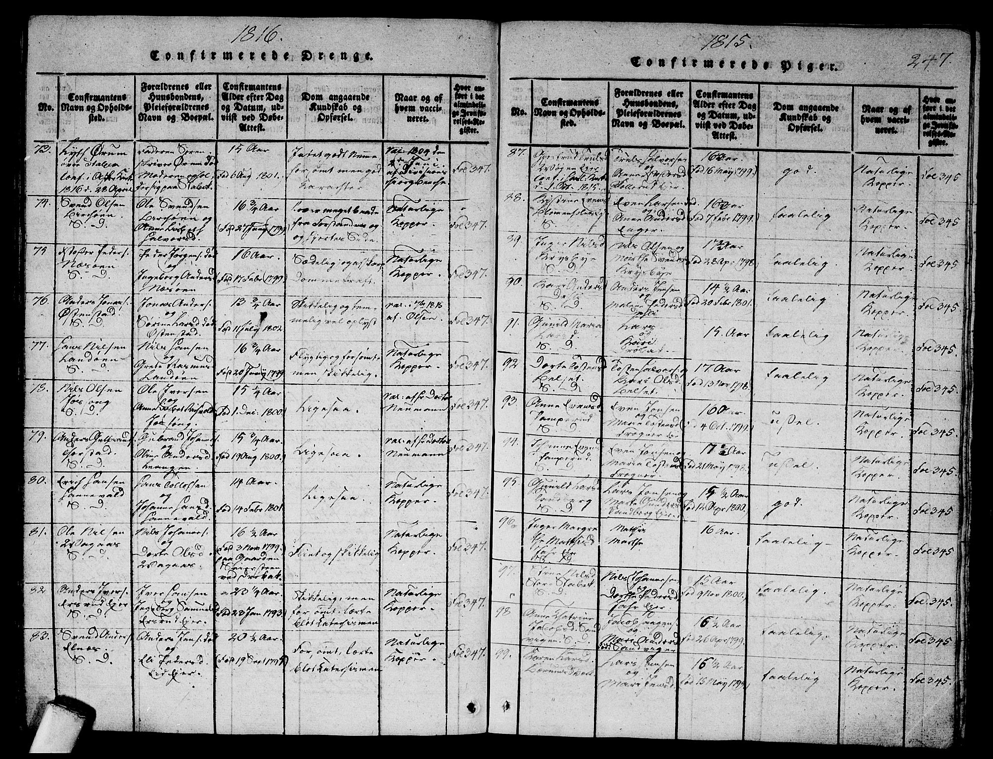 Asker prestekontor Kirkebøker, AV/SAO-A-10256a/G/Ga/L0001: Klokkerbok nr. I 1, 1814-1830, s. 247