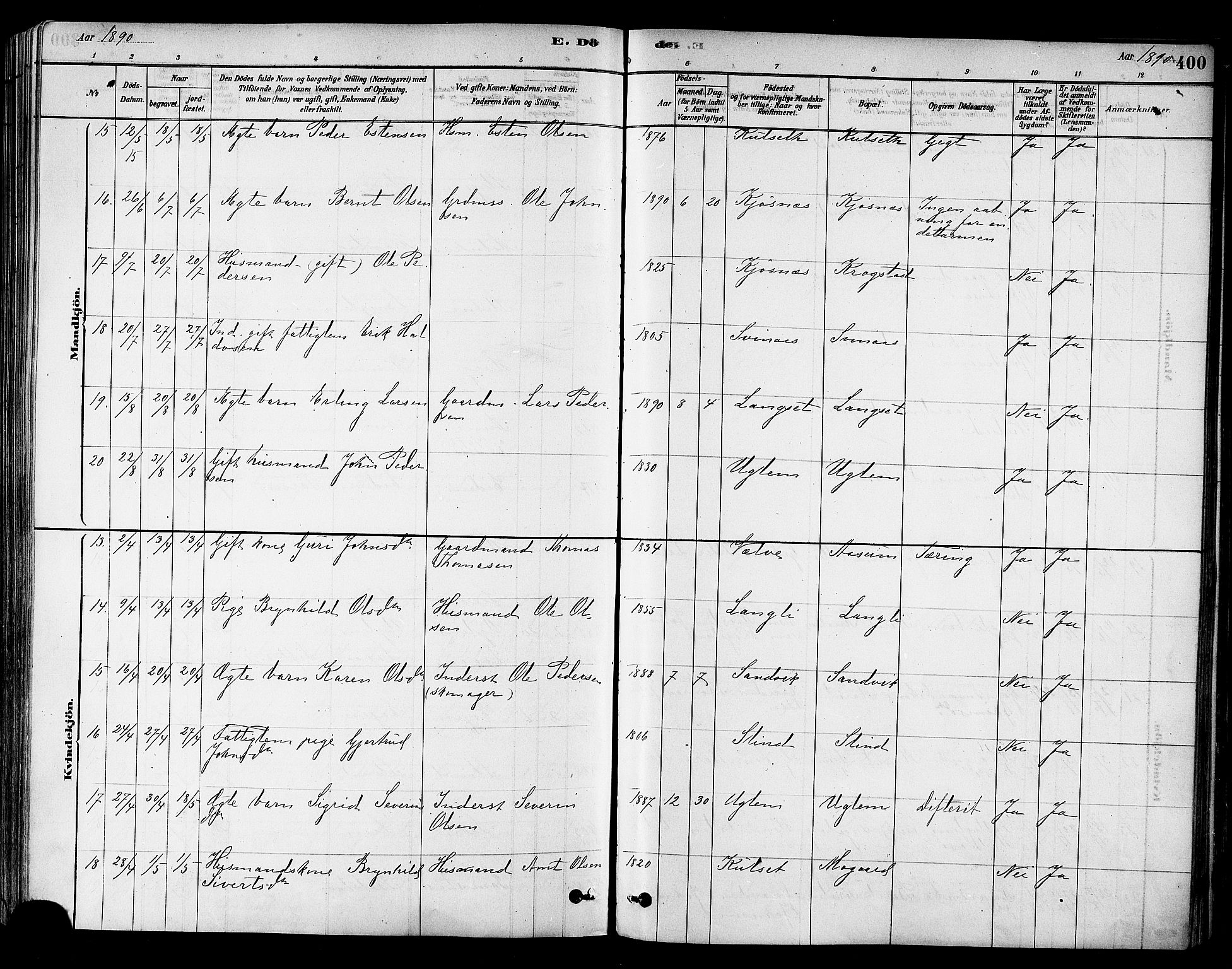 Ministerialprotokoller, klokkerbøker og fødselsregistre - Sør-Trøndelag, SAT/A-1456/695/L1148: Ministerialbok nr. 695A08, 1878-1891, s. 400