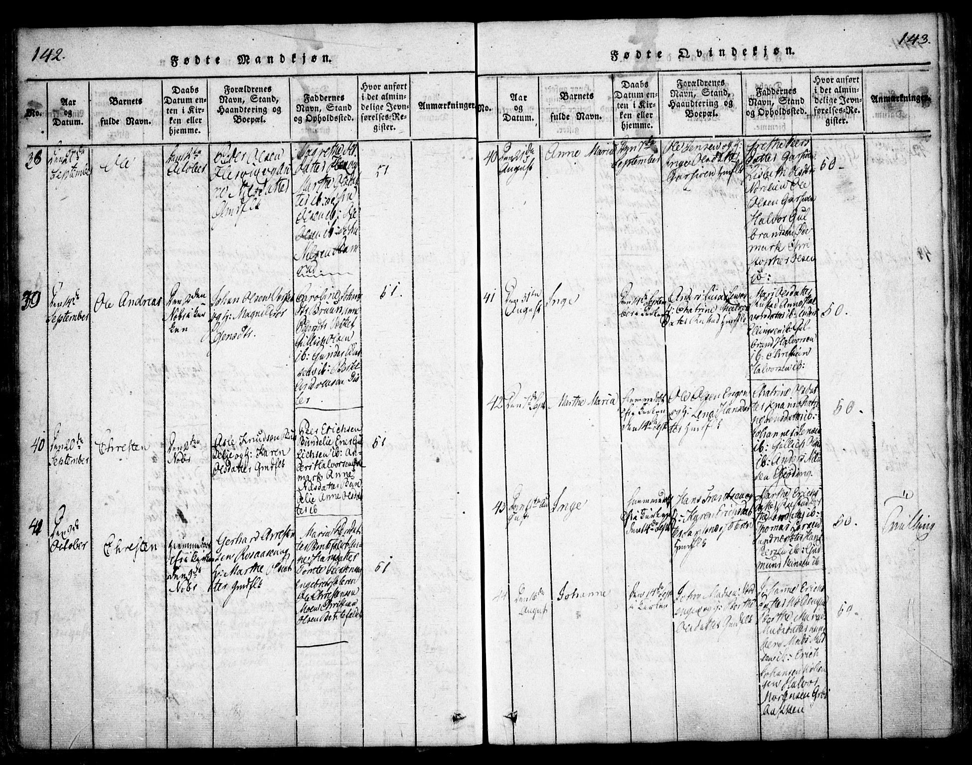 Hurdal prestekontor Kirkebøker, AV/SAO-A-10889/F/Fa/L0003: Ministerialbok nr. I 3, 1815-1828, s. 142-143