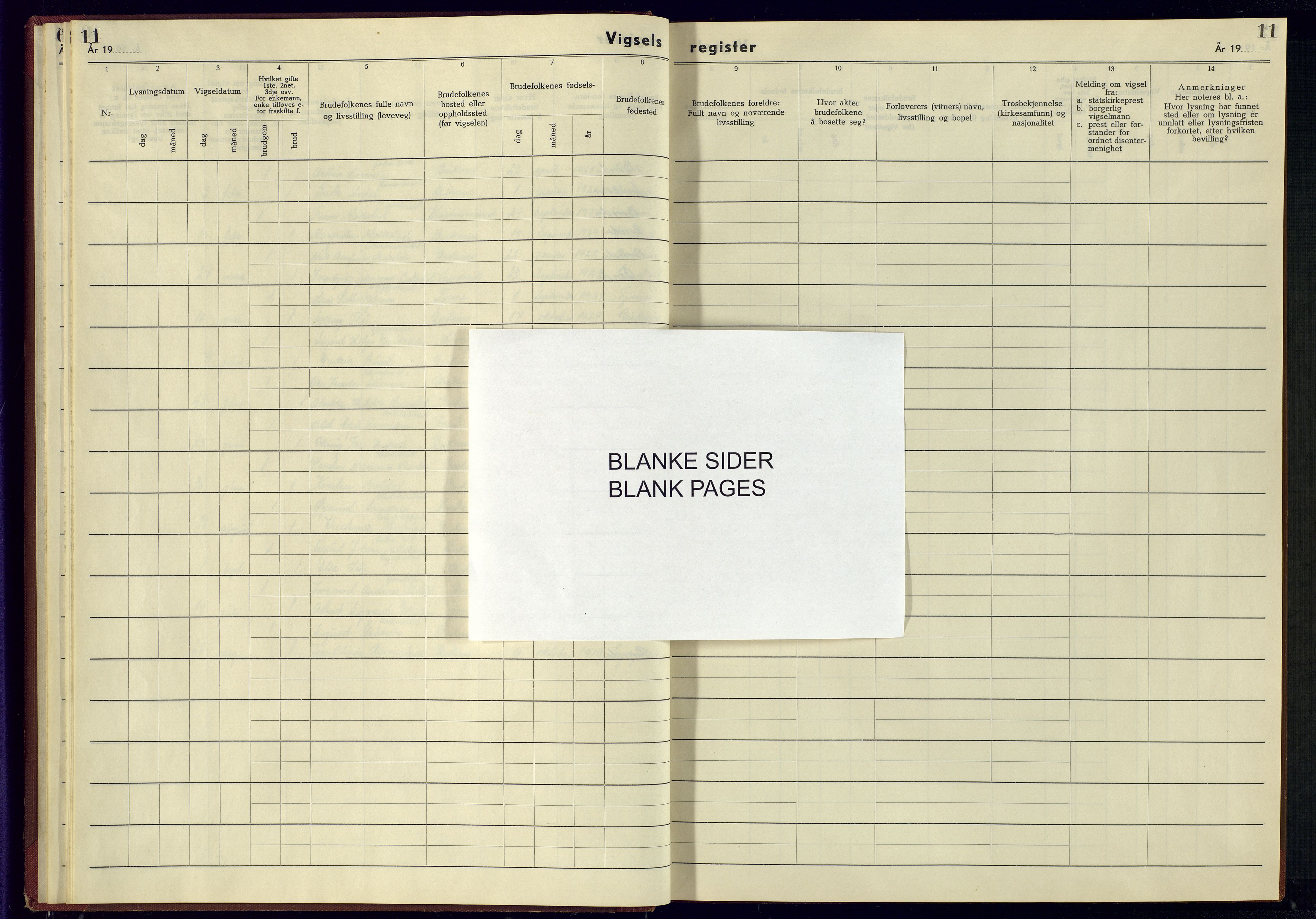 Birkenes sokneprestkontor, SAK/1111-0004/J/Jb/L0002: Vigselsregister nr. II.6.2, 1943-1951, s. 11