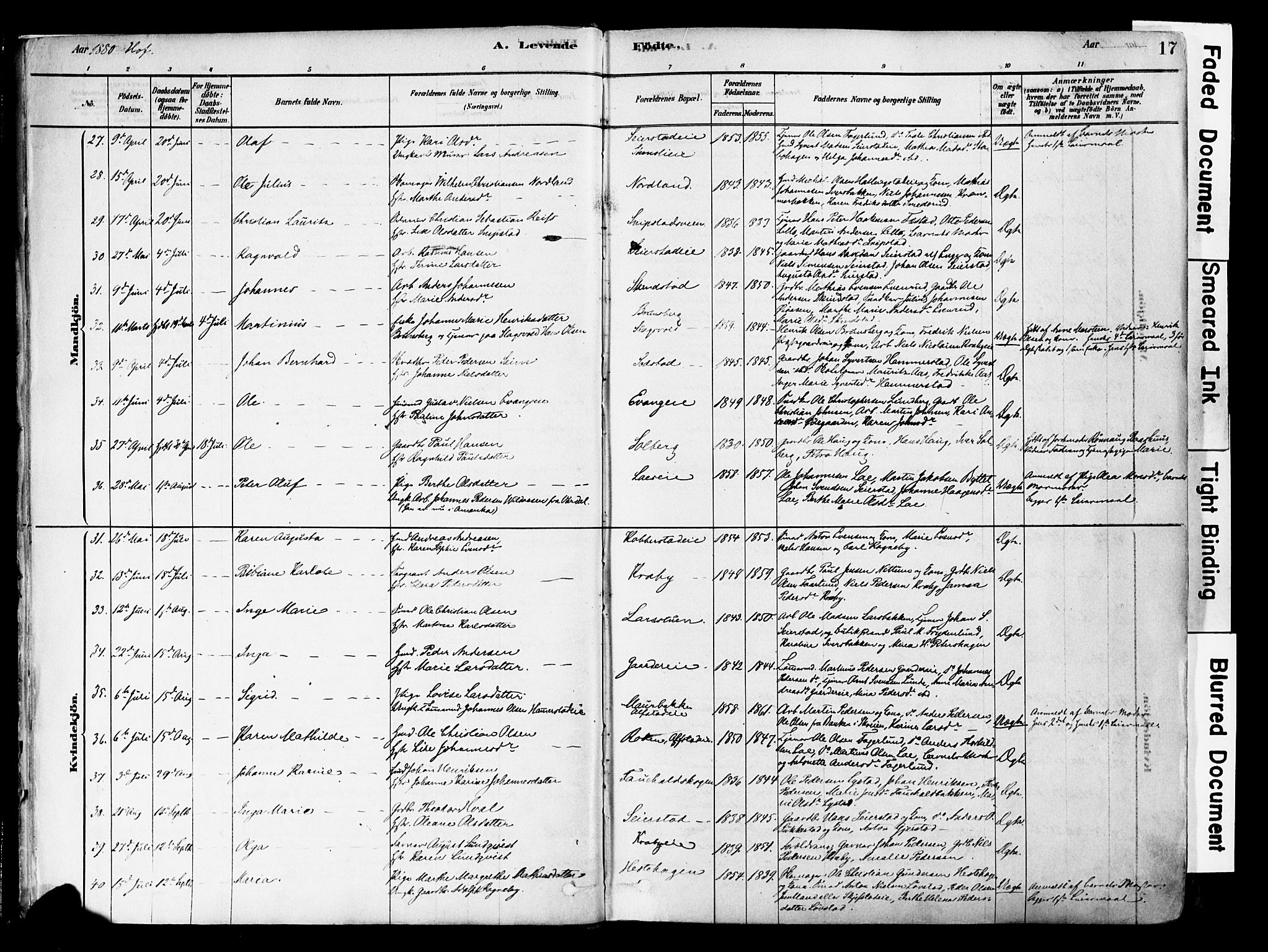 Østre Toten prestekontor, AV/SAH-PREST-104/H/Ha/Haa/L0006: Ministerialbok nr. 6 /1, 1878-1896, s. 17