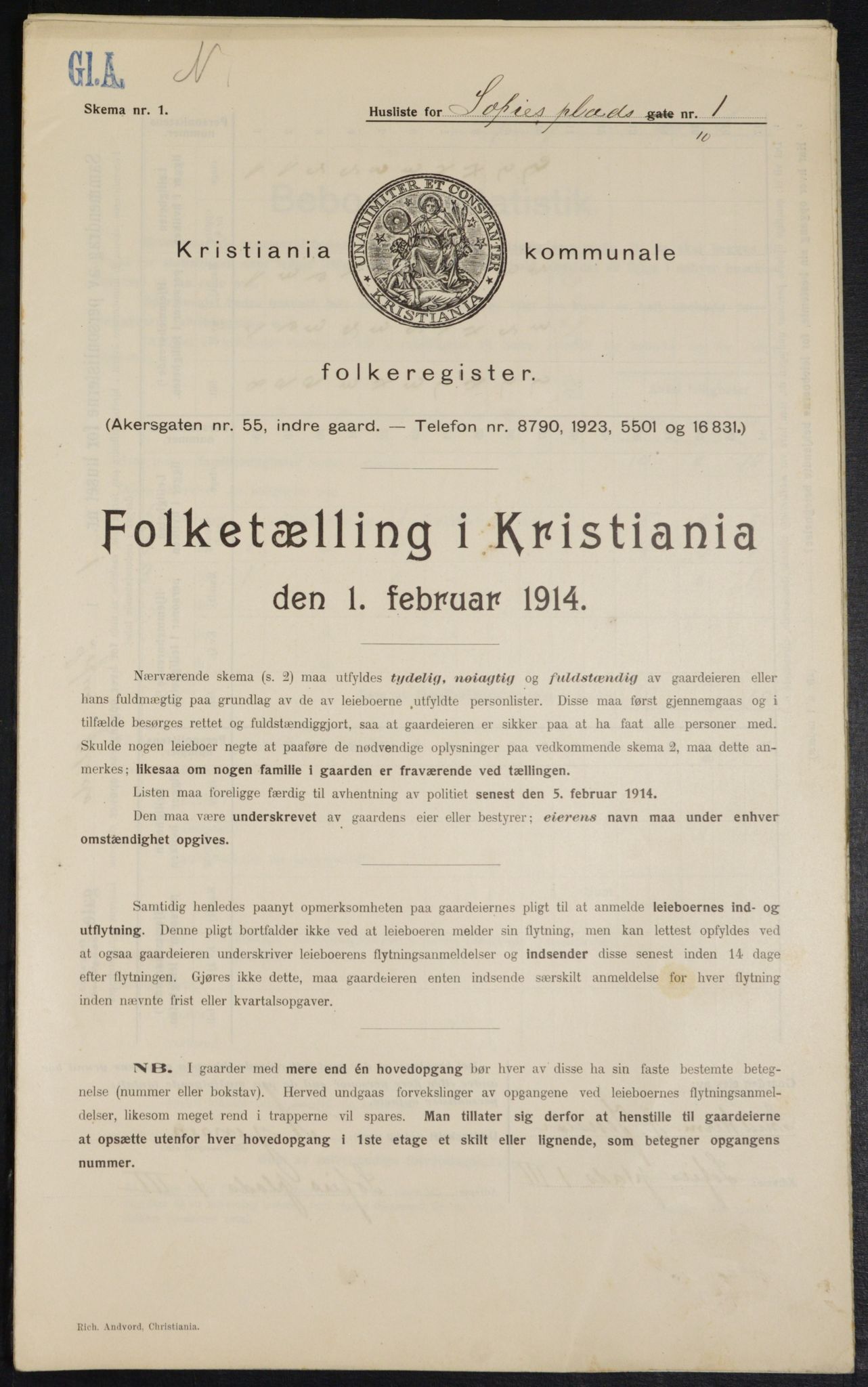 OBA, Kommunal folketelling 1.2.1914 for Kristiania, 1914, s. 99202