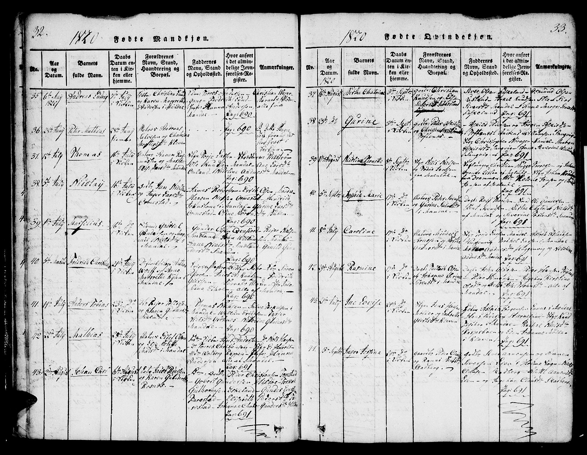 Mandal sokneprestkontor, AV/SAK-1111-0030/F/Fa/Faa/L0010: Ministerialbok nr. A 10, 1817-1830, s. 32-33
