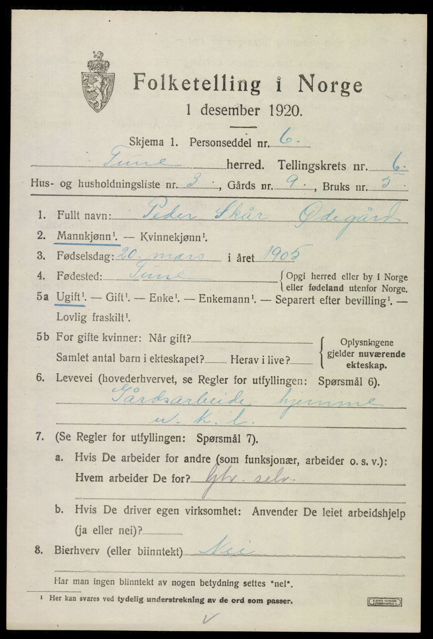 SAO, Folketelling 1920 for 0130 Tune herred, 1920, s. 5718