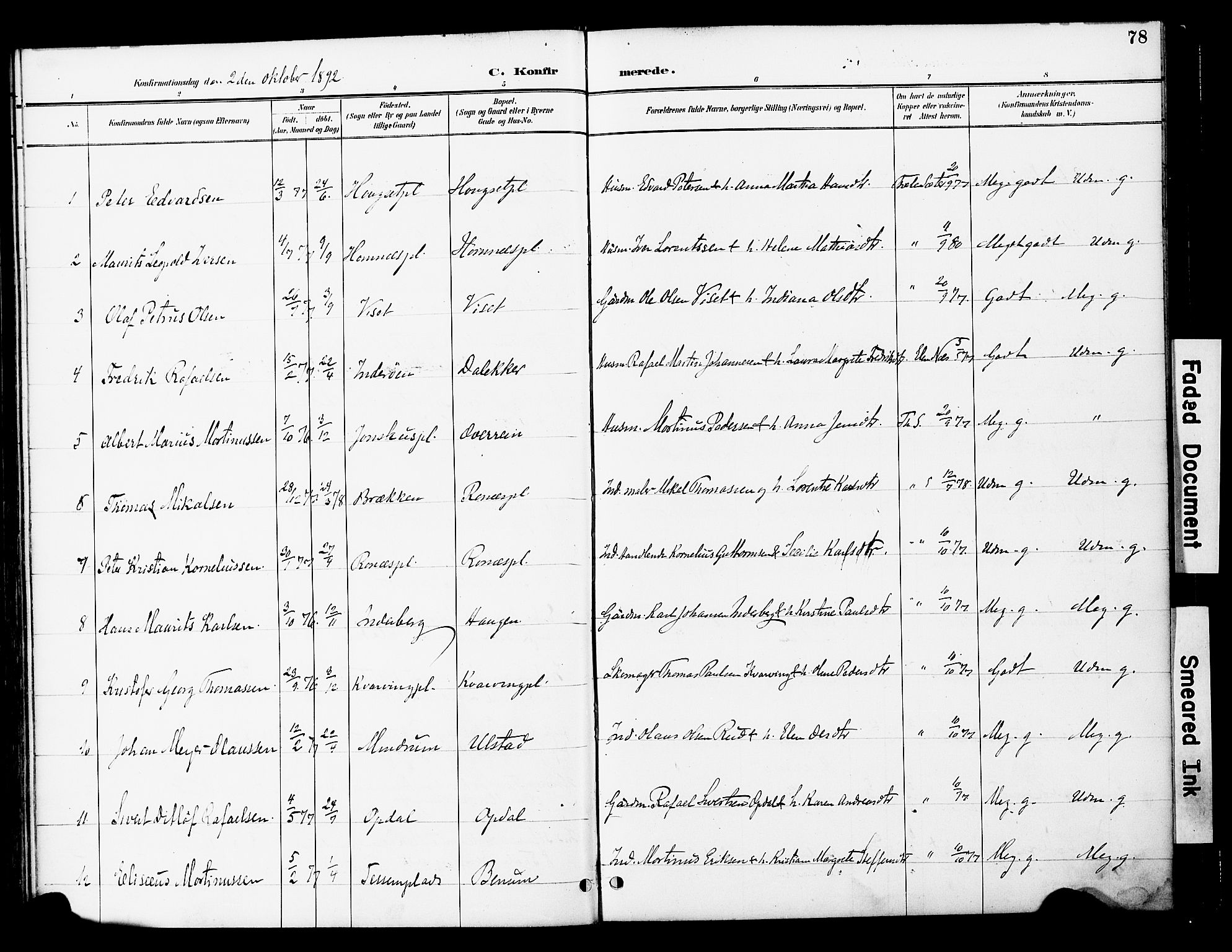 Ministerialprotokoller, klokkerbøker og fødselsregistre - Nord-Trøndelag, AV/SAT-A-1458/741/L0396: Ministerialbok nr. 741A10, 1889-1901, s. 78