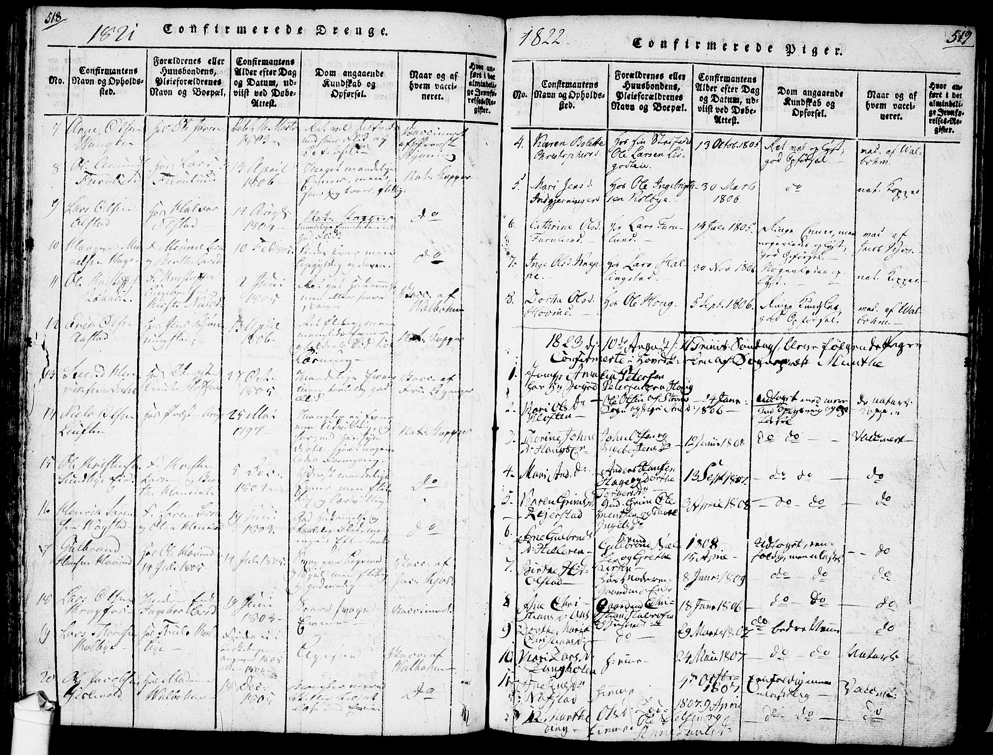 Ullensaker prestekontor Kirkebøker, SAO/A-10236a/F/Fa/L0013: Ministerialbok nr. I 13, 1815-1835, s. 518-519