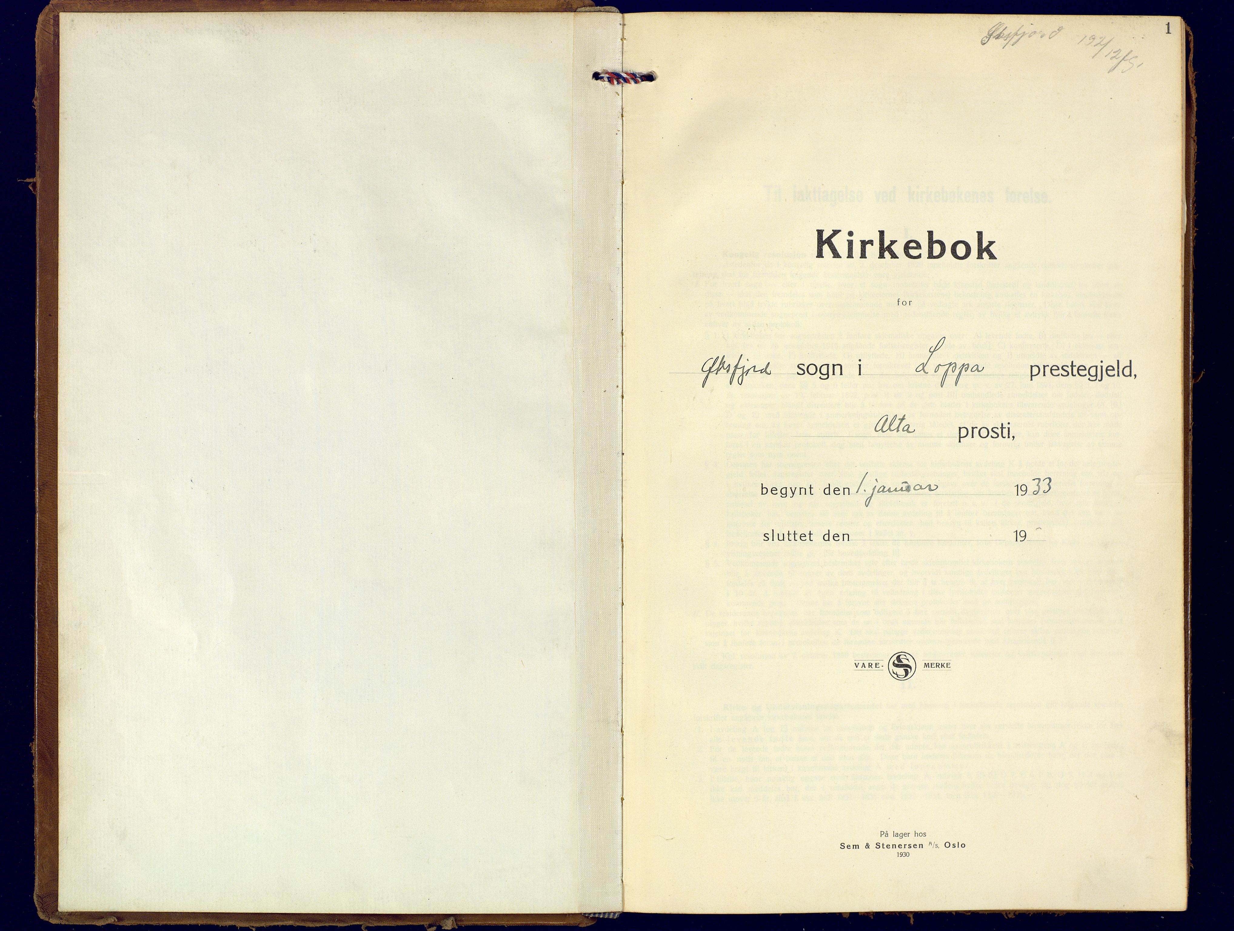 Loppa sokneprestkontor, SATØ/S-1339/H/Ha/L0015kirke: Ministerialbok nr. 15, 1933-1941