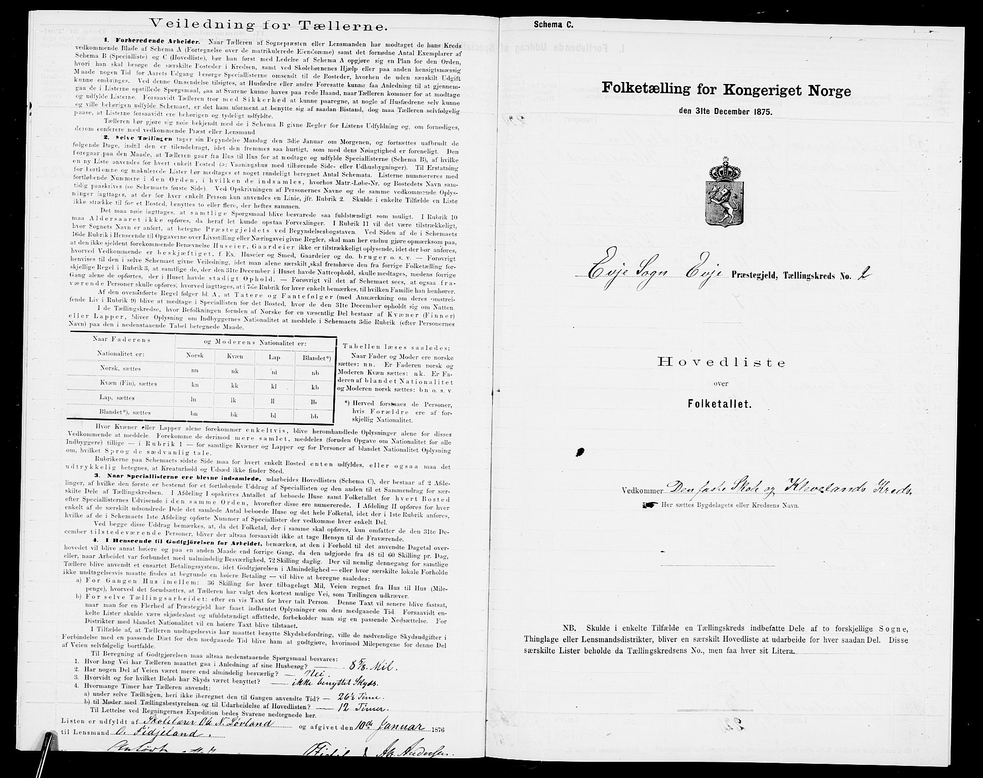 SAK, Folketelling 1875 for 0934P Evje prestegjeld, 1875, s. 12