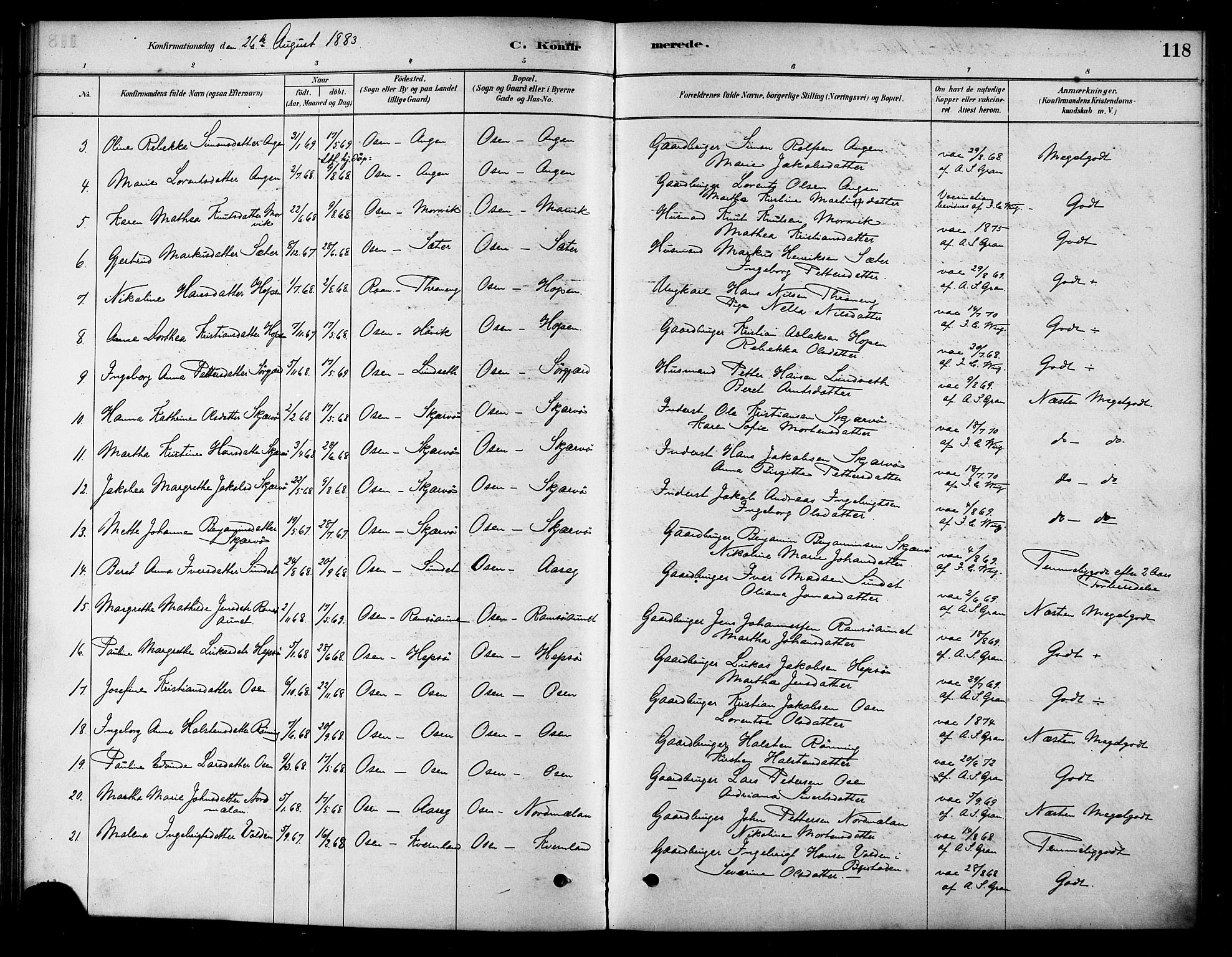 Ministerialprotokoller, klokkerbøker og fødselsregistre - Sør-Trøndelag, AV/SAT-A-1456/658/L0722: Ministerialbok nr. 658A01, 1879-1896, s. 118