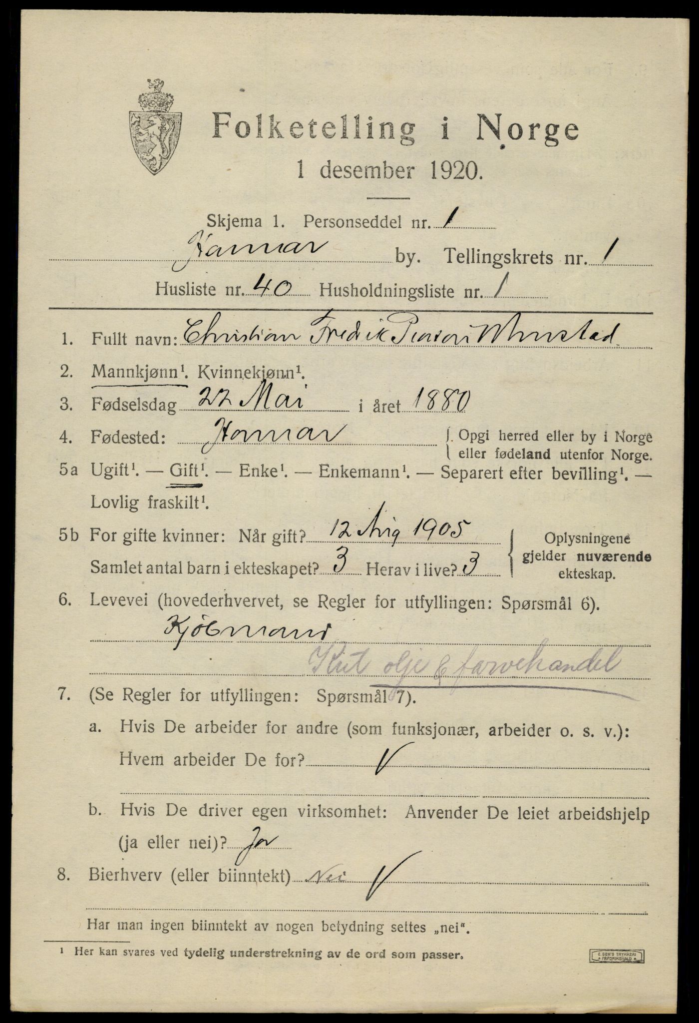 SAH, Folketelling 1920 for 0401 Hamar kjøpstad, 1920, s. 5241