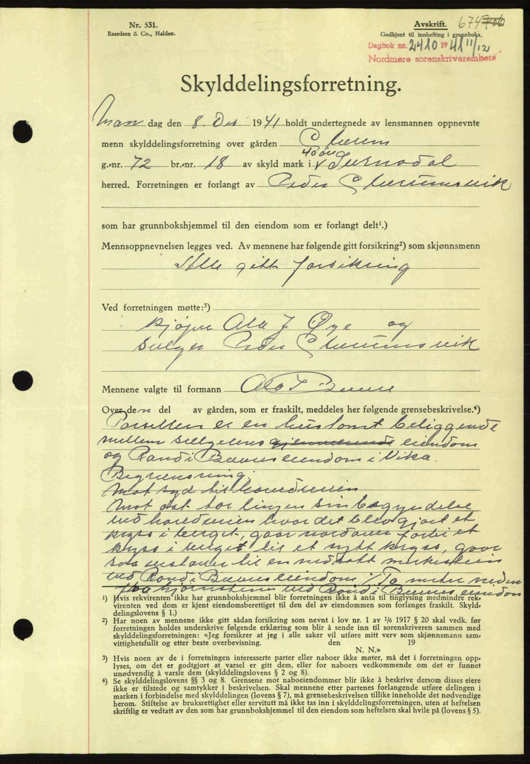 Nordmøre sorenskriveri, AV/SAT-A-4132/1/2/2Ca: Pantebok nr. A91, 1941-1942, Dagboknr: 2410/1941