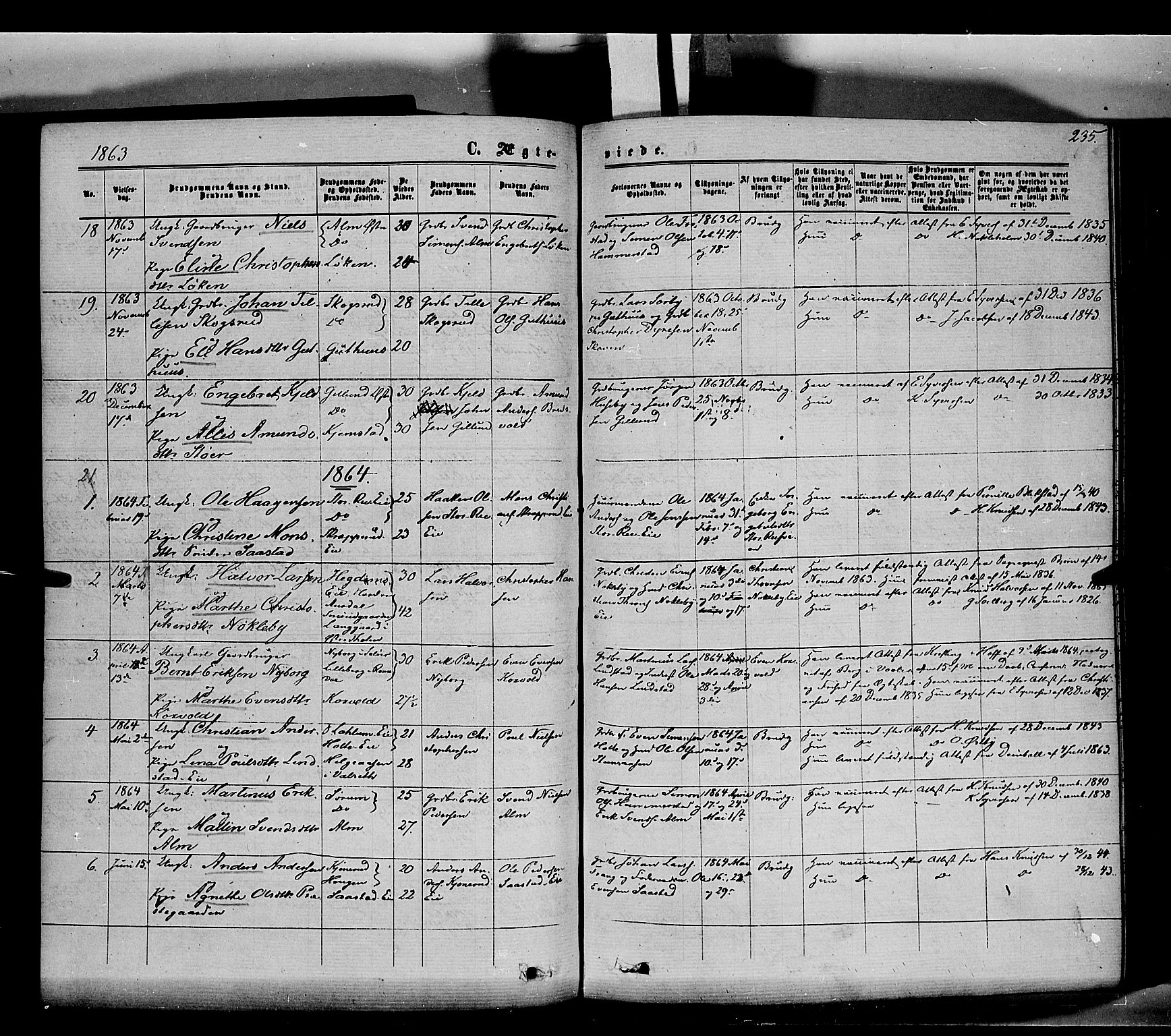 Stange prestekontor, AV/SAH-PREST-002/K/L0013: Ministerialbok nr. 13, 1862-1879, s. 235