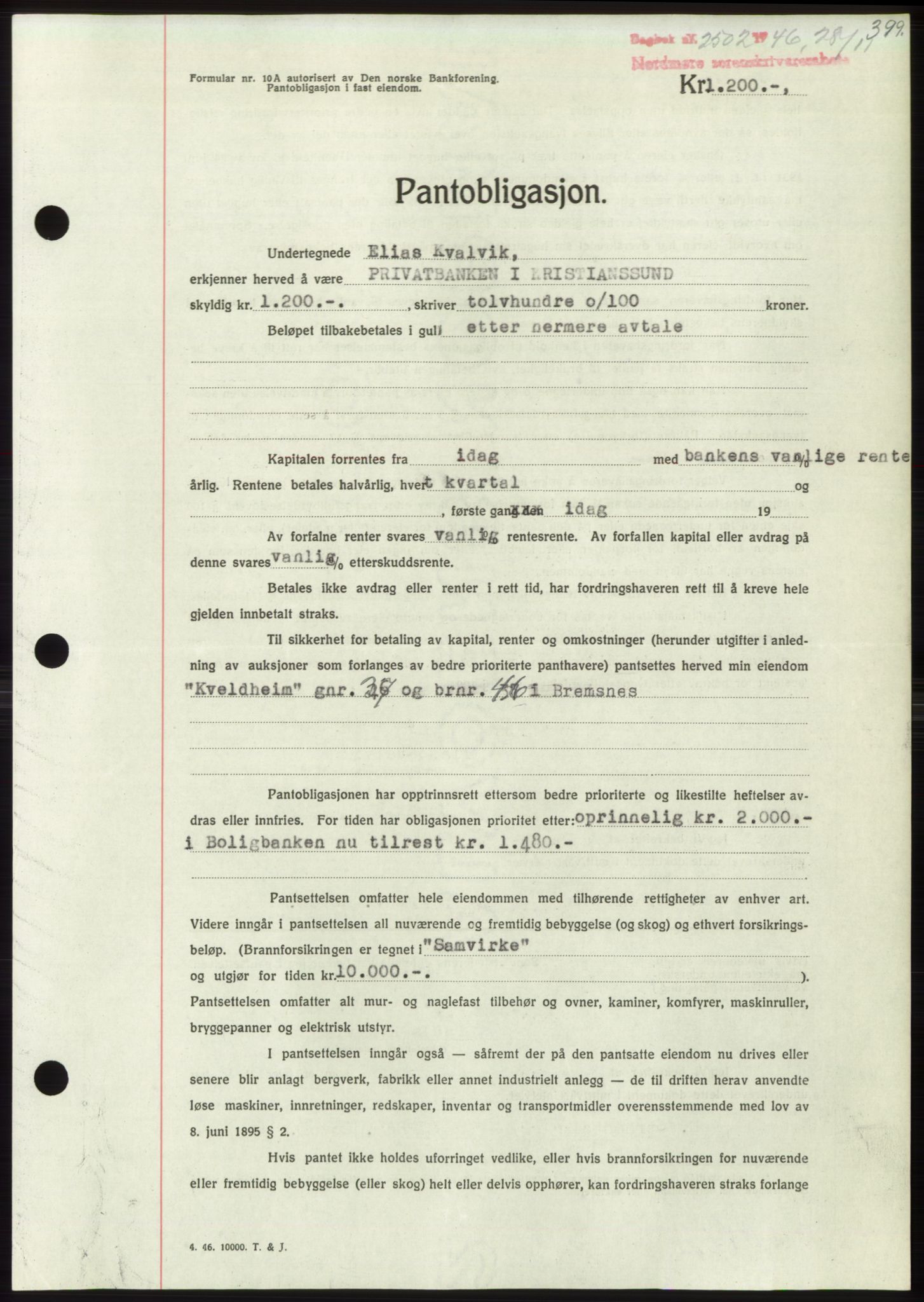 Nordmøre sorenskriveri, SAT/A-4132/1/2/2Ca: Pantebok nr. B95, 1946-1947, Dagboknr: 2502/1946