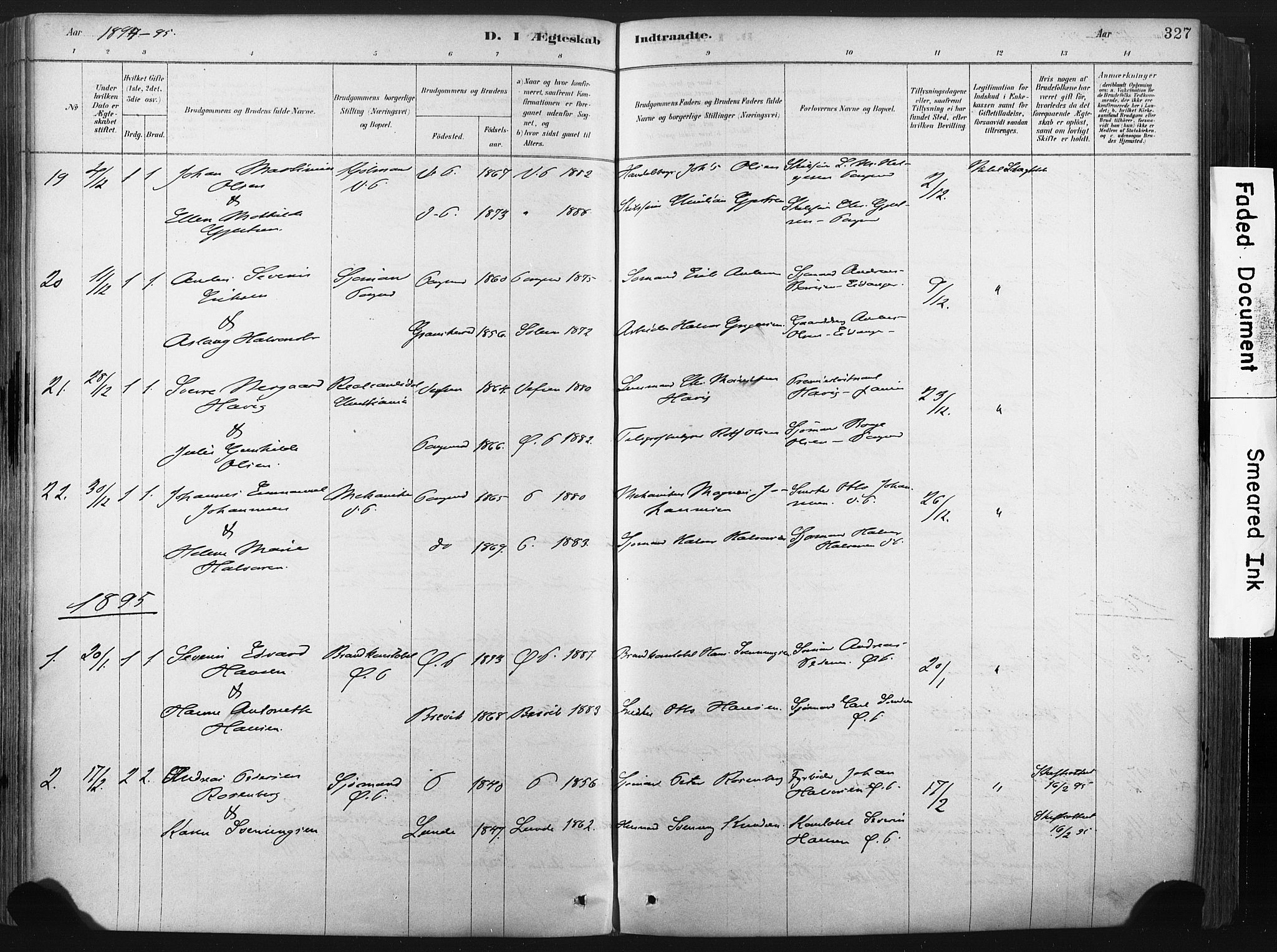 Porsgrunn kirkebøker , AV/SAKO-A-104/F/Fa/L0008: Ministerialbok nr. 8, 1878-1895, s. 327
