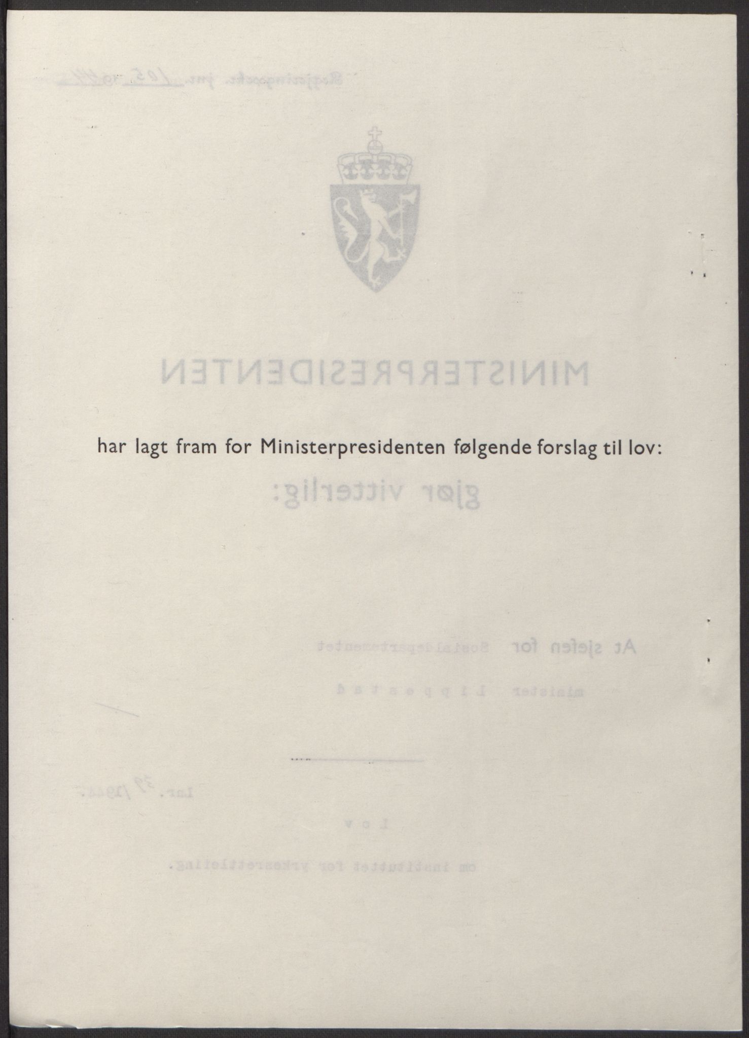 NS-administrasjonen 1940-1945 (Statsrådsekretariatet, de kommisariske statsråder mm), RA/S-4279/D/Db/L0100: Lover, 1944, s. 190