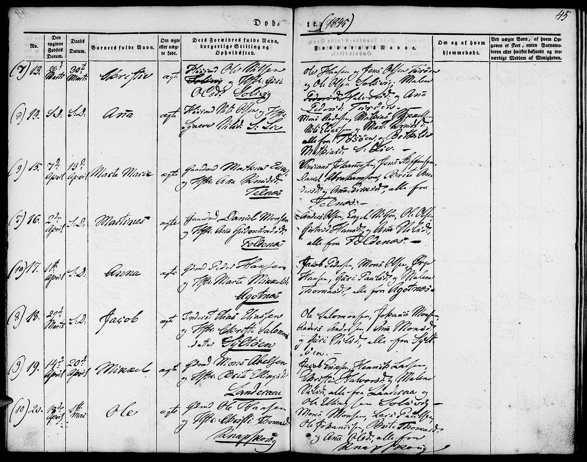 Fjell sokneprestembete, AV/SAB-A-75301/H/Haa: Ministerialbok nr. A 1, 1835-1850, s. 45