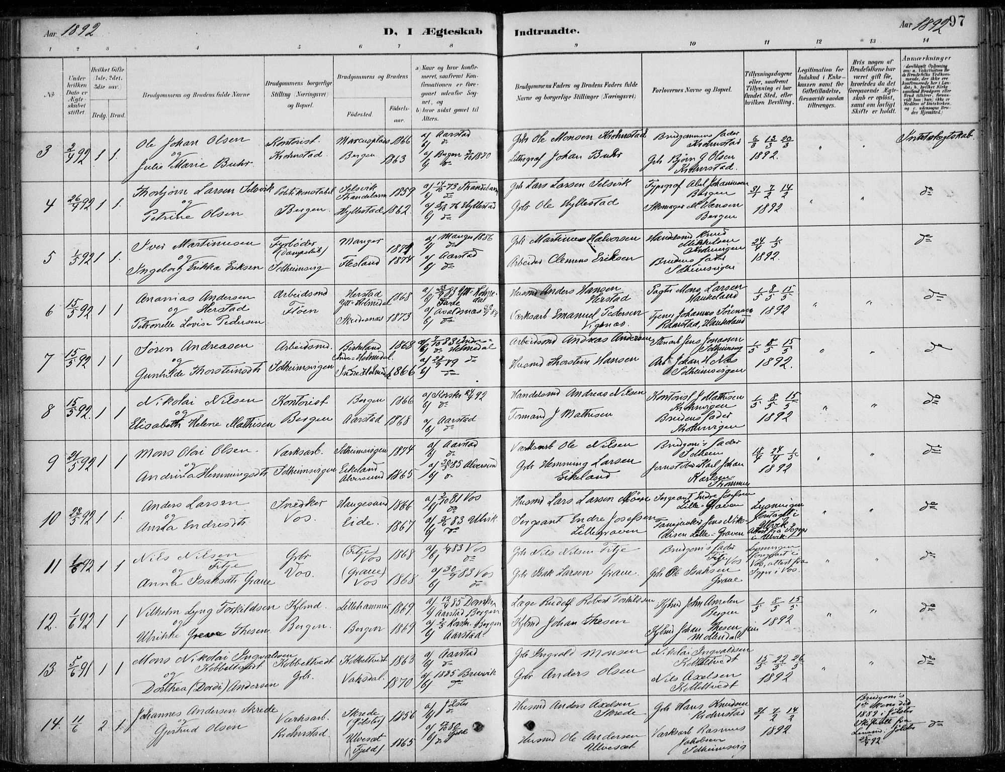 Årstad Sokneprestembete, AV/SAB-A-79301/H/Haa/L0006: Ministerialbok nr. B 1, 1886-1901, s. 97