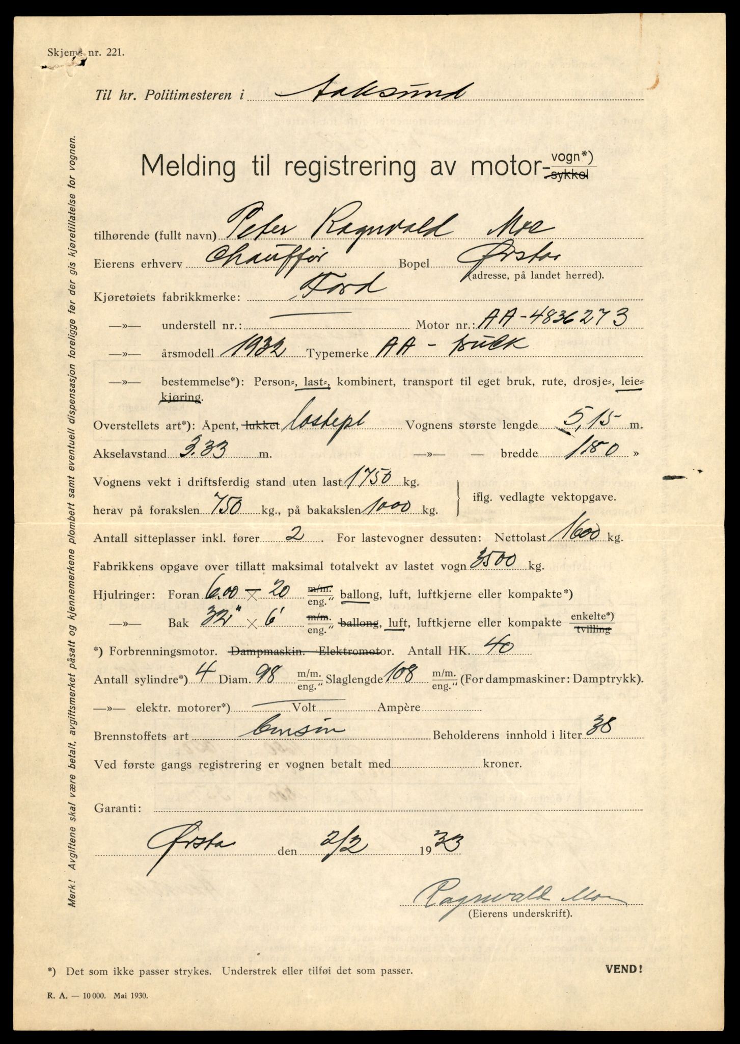 Møre og Romsdal vegkontor - Ålesund trafikkstasjon, AV/SAT-A-4099/F/Fe/L0014: Registreringskort for kjøretøy T 1565 - T 1698, 1927-1998, s. 259