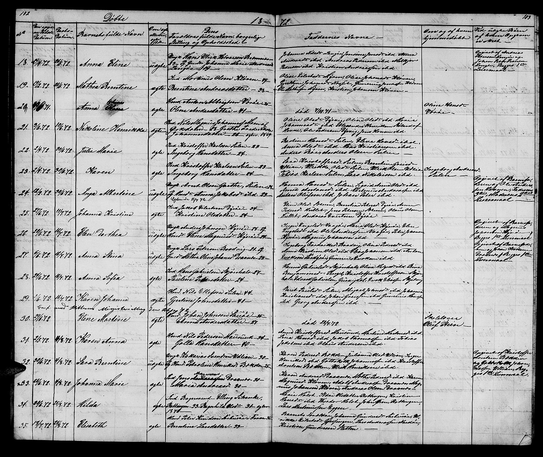 Ministerialprotokoller, klokkerbøker og fødselsregistre - Sør-Trøndelag, SAT/A-1456/640/L0583: Klokkerbok nr. 640C01, 1866-1877, s. 102-103