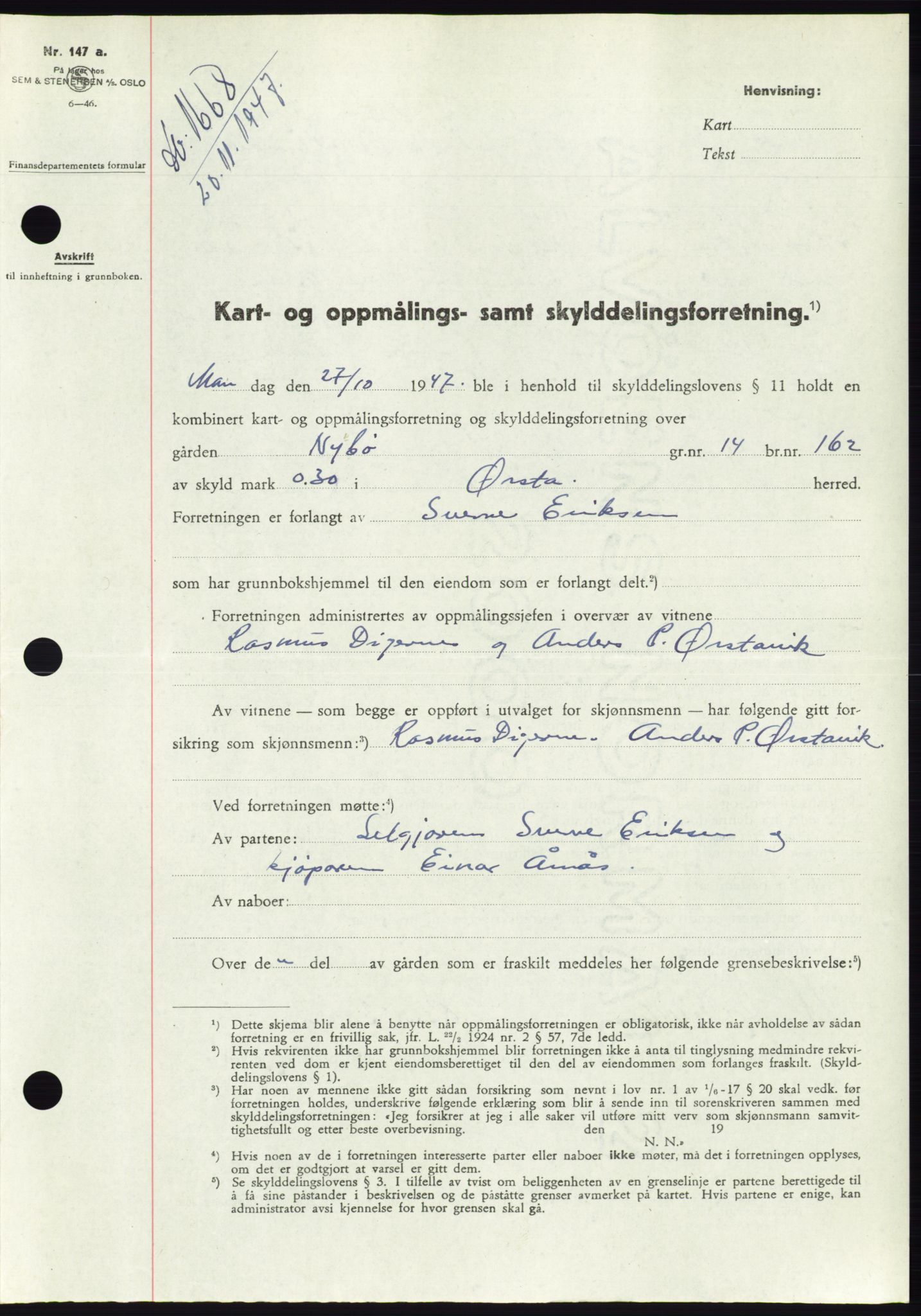 Søre Sunnmøre sorenskriveri, SAT/A-4122/1/2/2C/L0081: Pantebok nr. 7A, 1947-1948, Dagboknr: 1668/1947