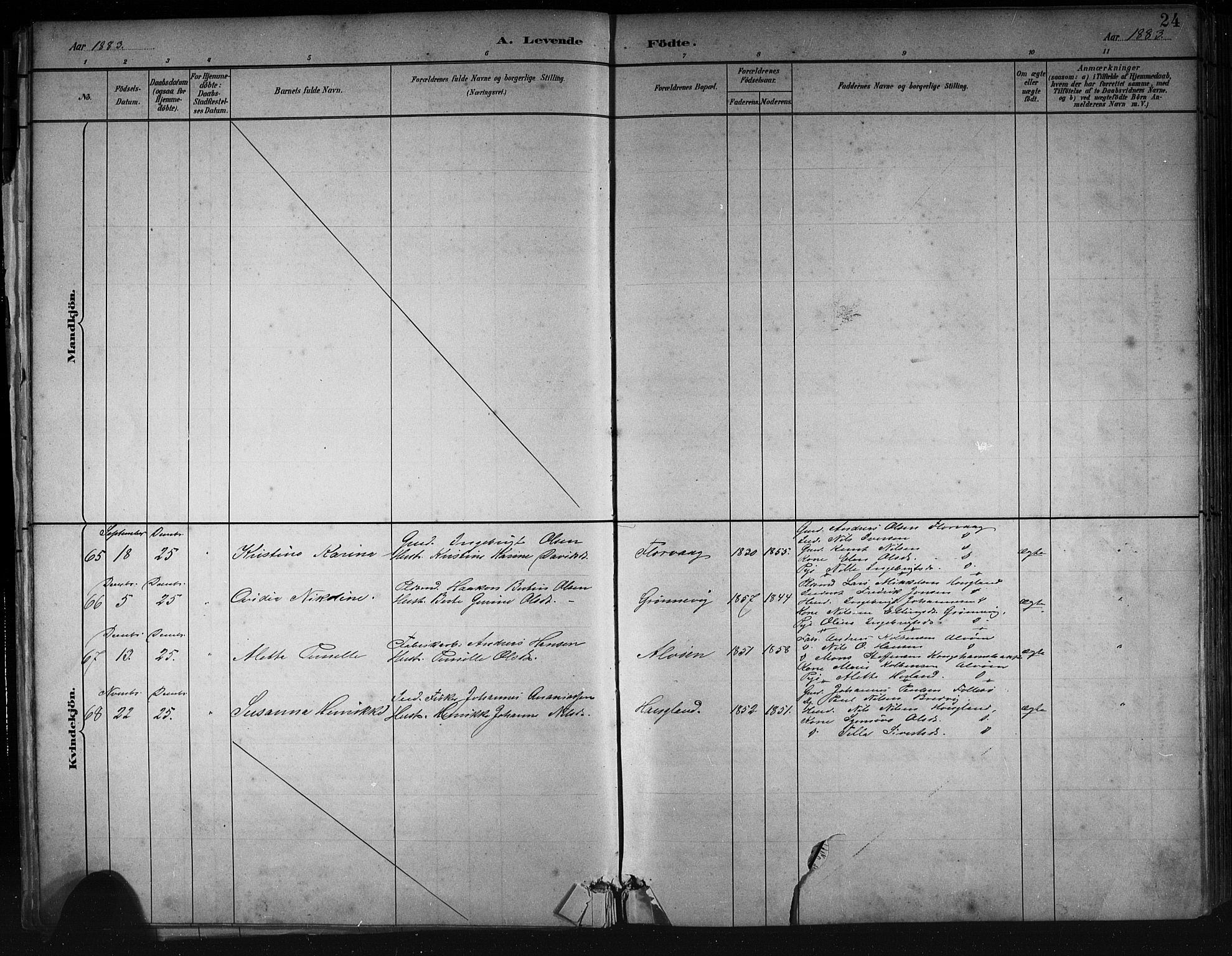 Askøy Sokneprestembete, AV/SAB-A-74101/H/Ha/Hab/Haba/L0008: Klokkerbok nr. A 8, 1882-1893, s. 24