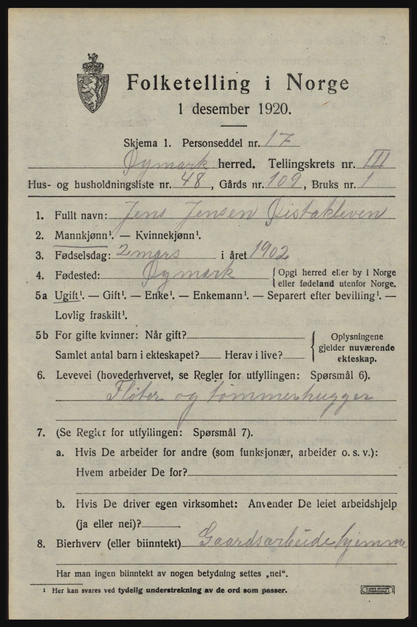 SAO, Folketelling 1920 for 0119 Øymark herred, 1920, s. 2949