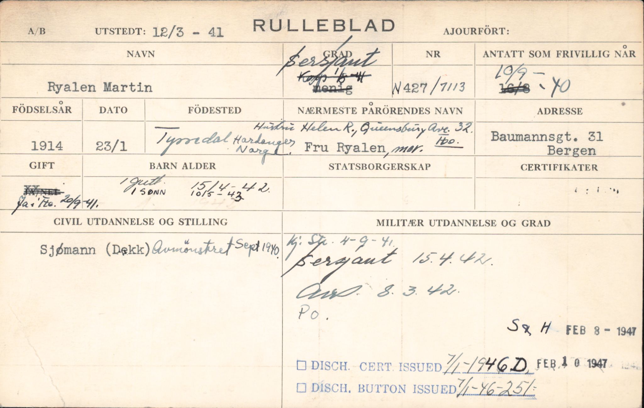 Forsvaret, Forsvarets overkommando/Luftforsvarsstaben, RA/RAFA-4079/P/Pa/L0037: Personellpapirer, 1914, s. 636