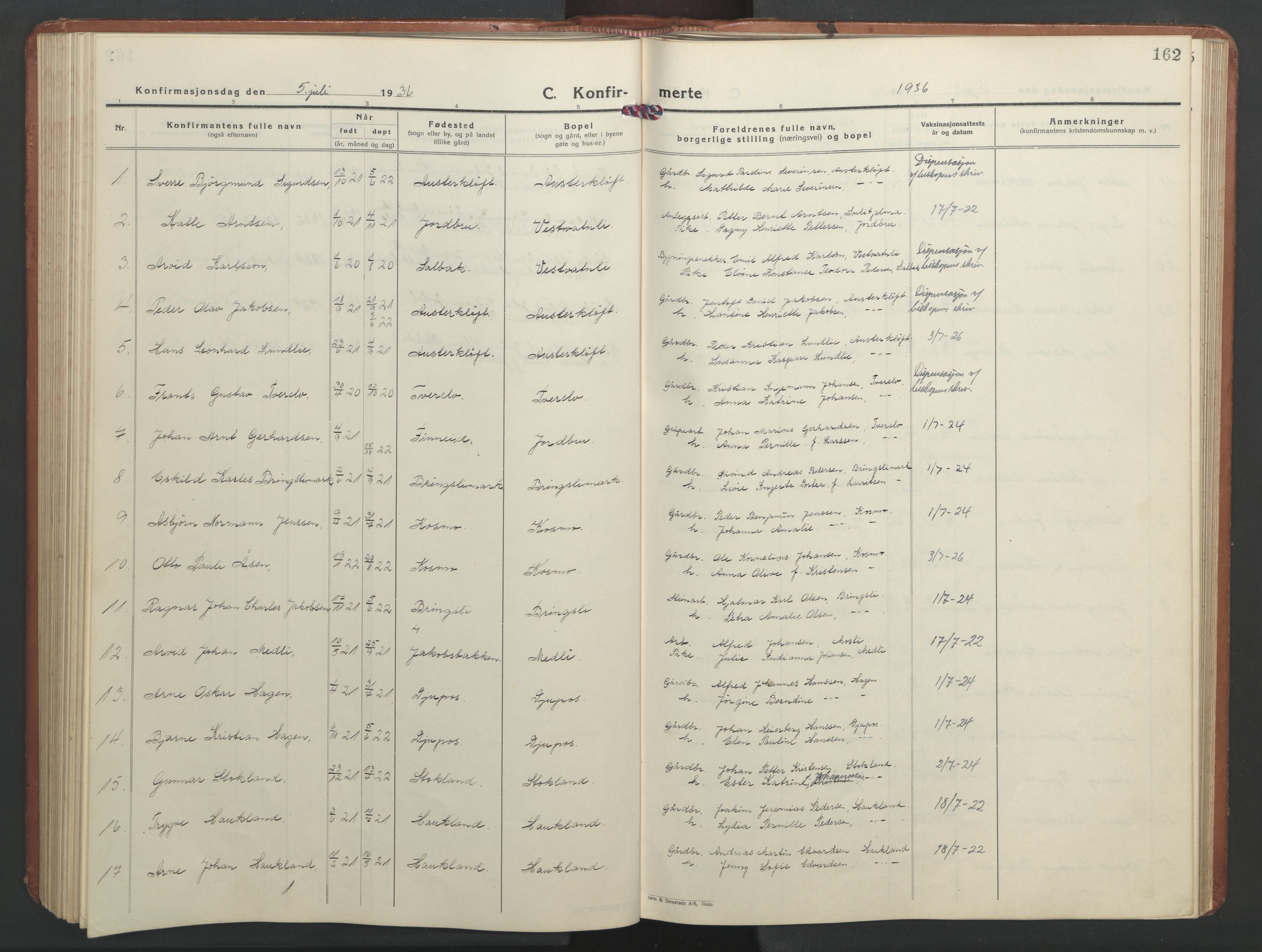 Ministerialprotokoller, klokkerbøker og fødselsregistre - Nordland, AV/SAT-A-1459/851/L0727: Klokkerbok nr. 851C02, 1925-1948, s. 162