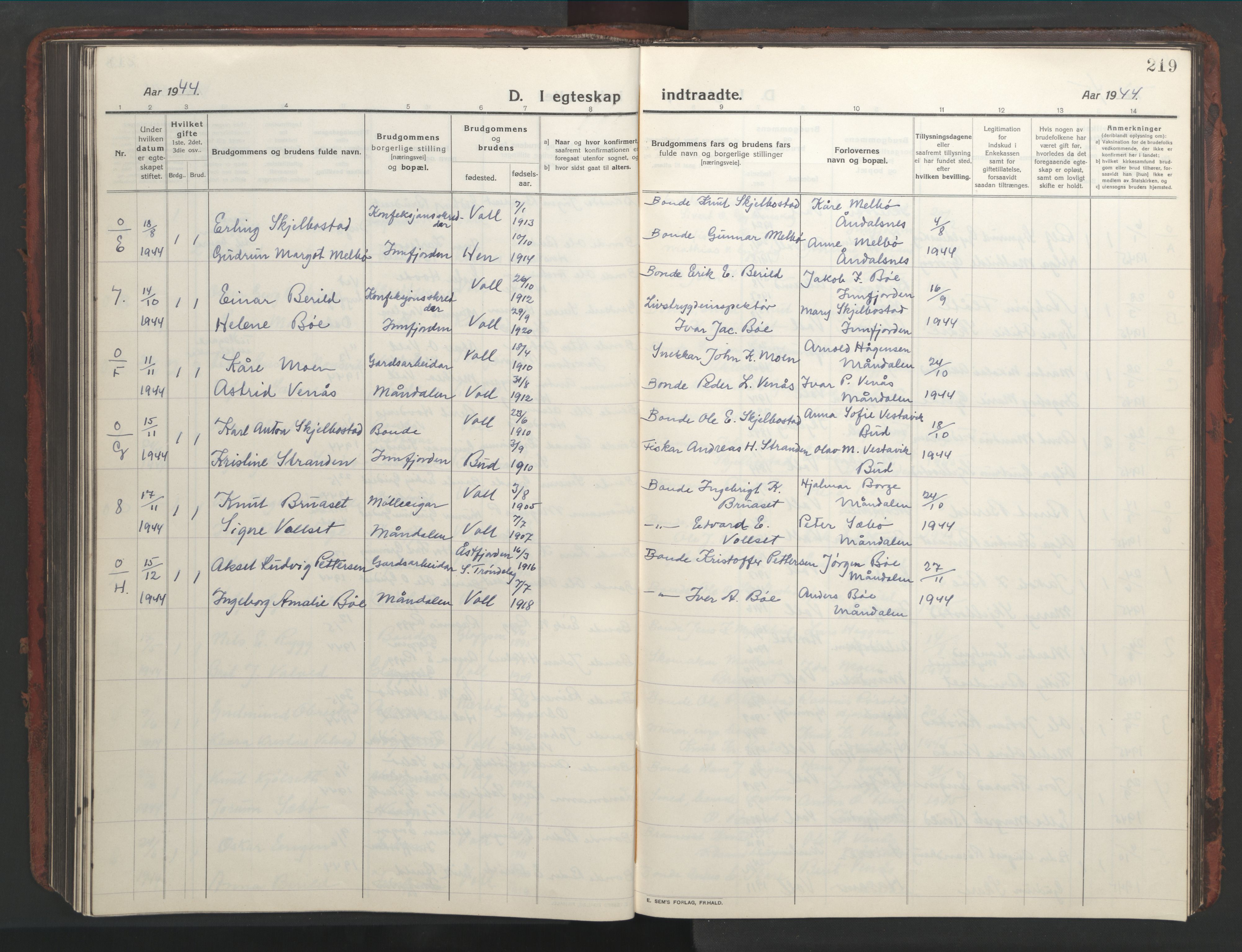 Ministerialprotokoller, klokkerbøker og fødselsregistre - Møre og Romsdal, AV/SAT-A-1454/543/L0565: Klokkerbok nr. 543C03, 1916-1955, s. 219