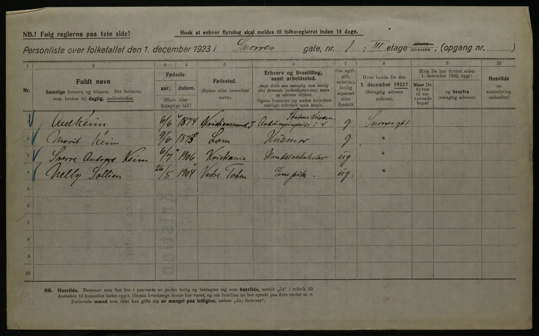 OBA, Kommunal folketelling 1.12.1923 for Kristiania, 1923, s. 108233