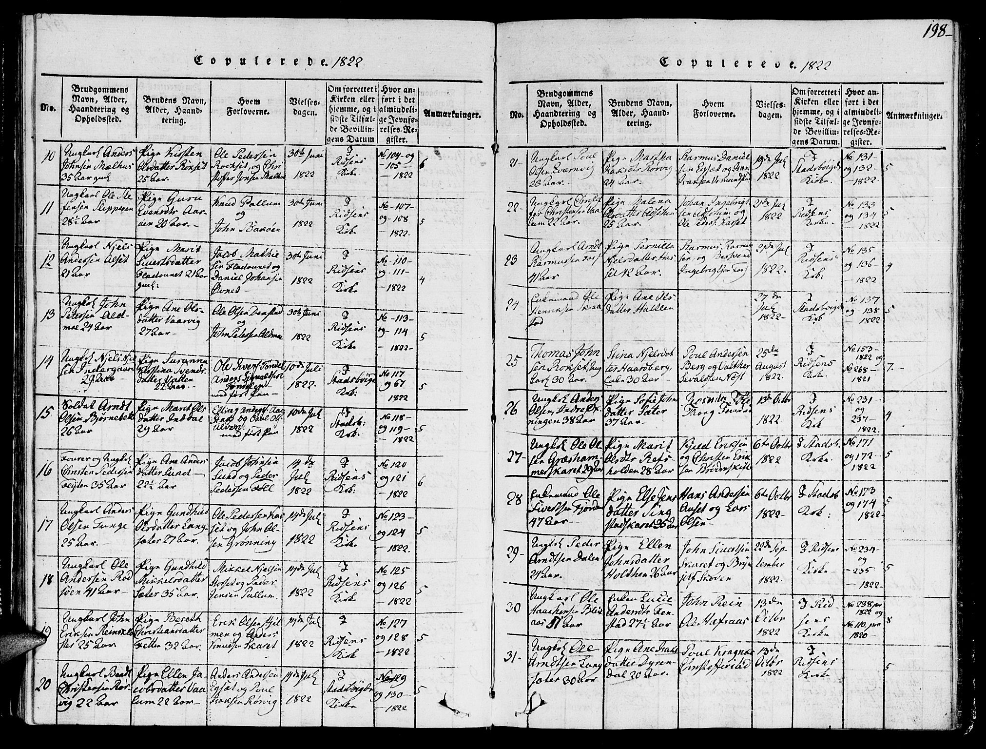 Ministerialprotokoller, klokkerbøker og fødselsregistre - Sør-Trøndelag, SAT/A-1456/646/L0608: Ministerialbok nr. 646A06, 1816-1825, s. 198