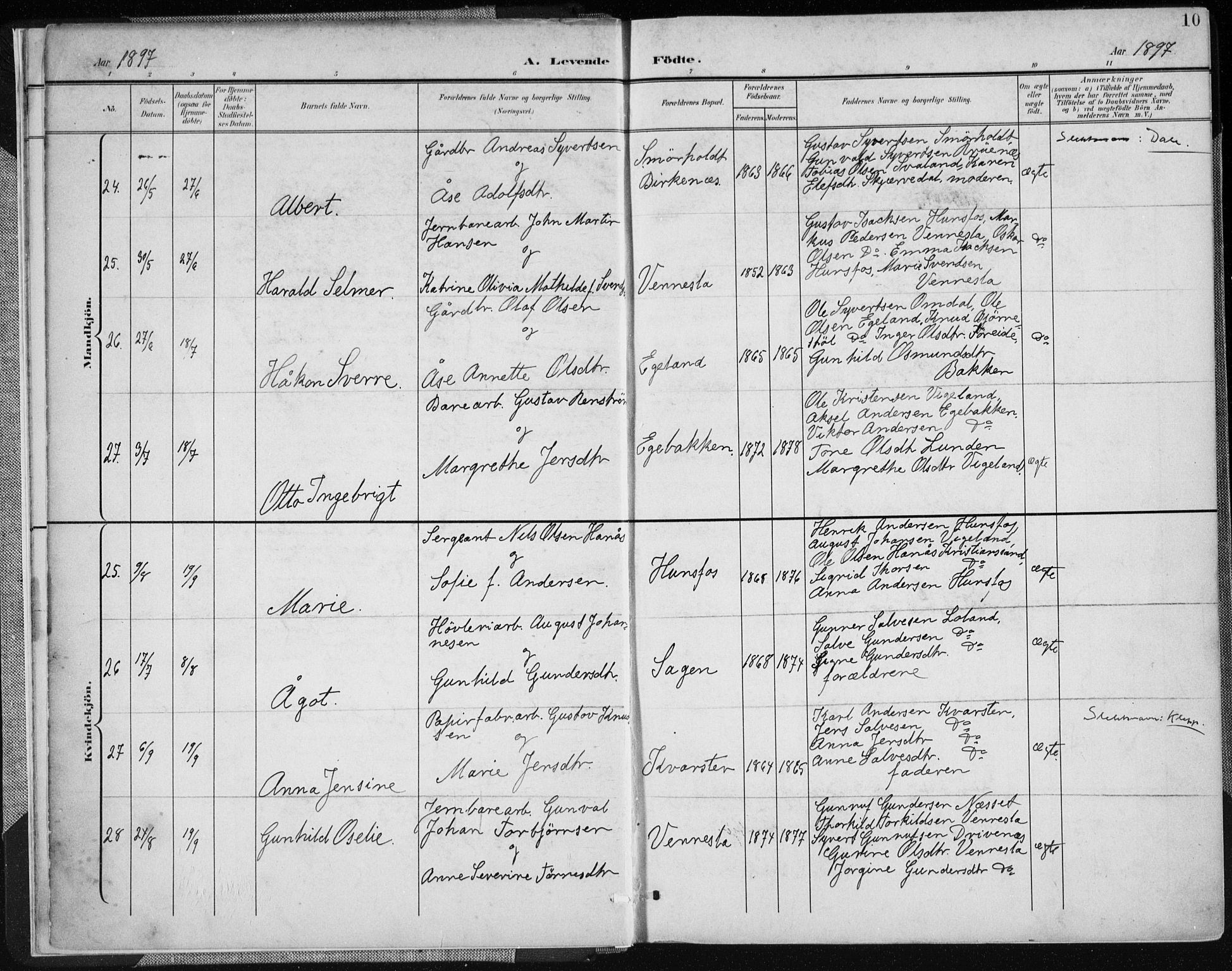 Vennesla sokneprestkontor, AV/SAK-1111-0045/Fa/Fab/L0005: Ministerialbok nr. A 5, 1897-1909, s. 10