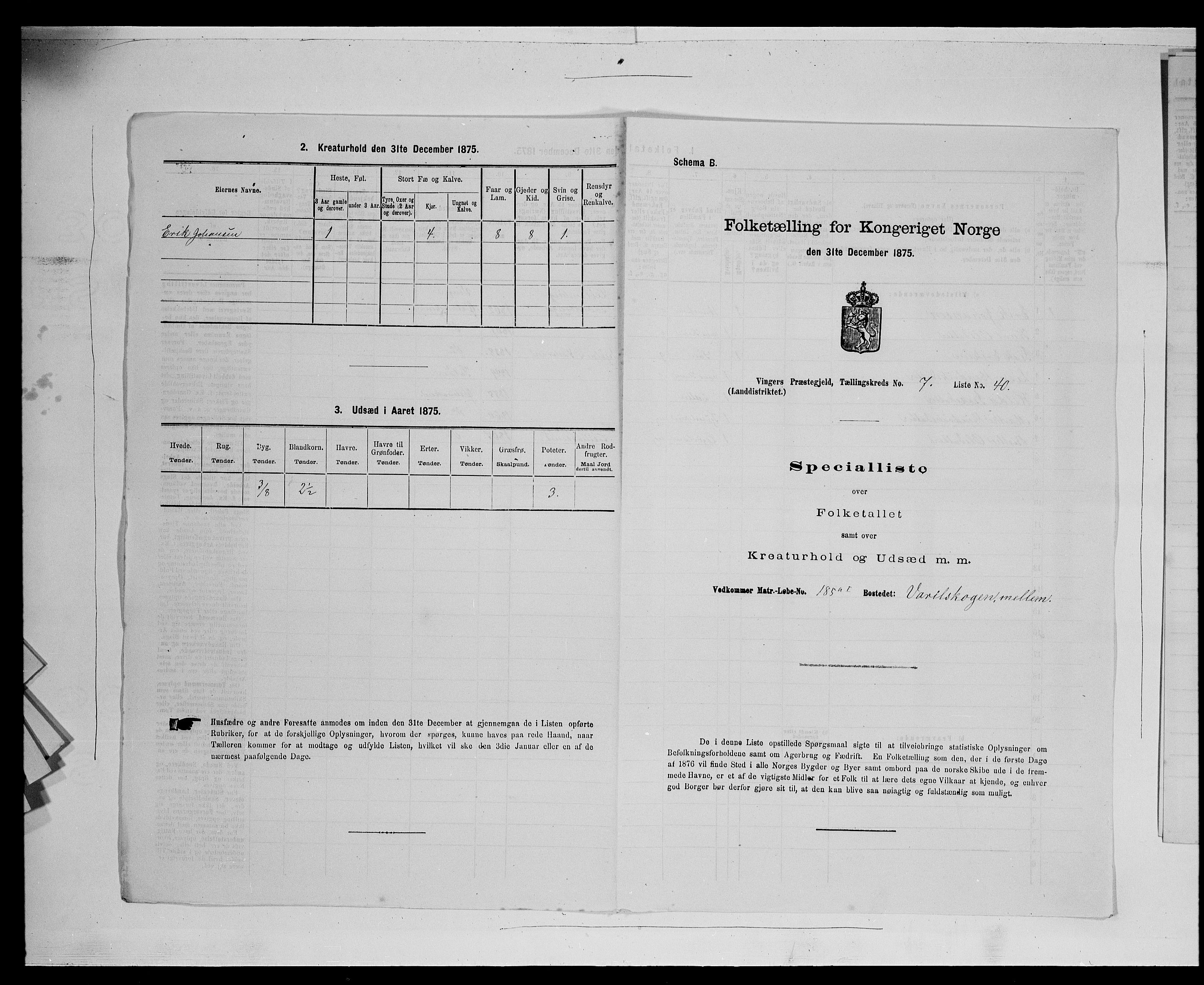 SAH, Folketelling 1875 for 0421L Vinger prestegjeld, Vinger sokn og Austmarka sokn, 1875, s. 1233