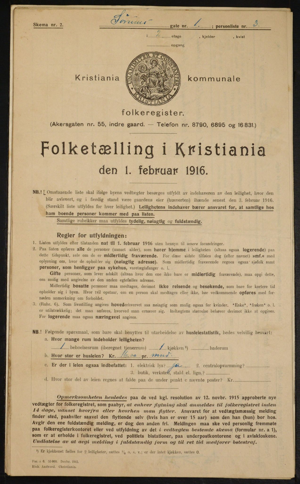 OBA, Kommunal folketelling 1.2.1916 for Kristiania, 1916, s. 109894