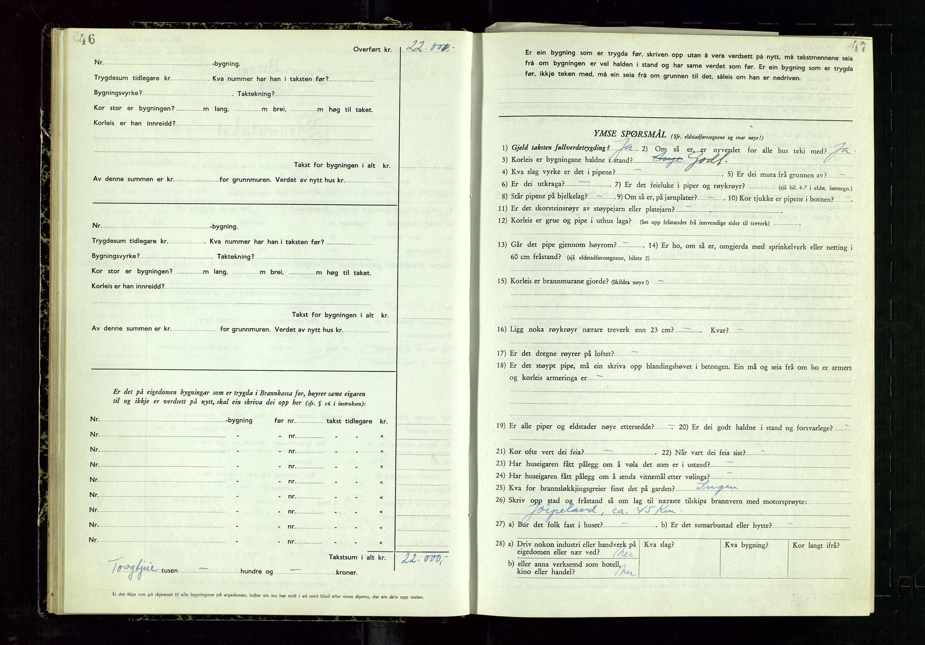 Årdal lensmannskontor, AV/SAST-A-100453/Gob/L0002: "Brandtaxationsprotokol", 1950-1955, s. 46-47