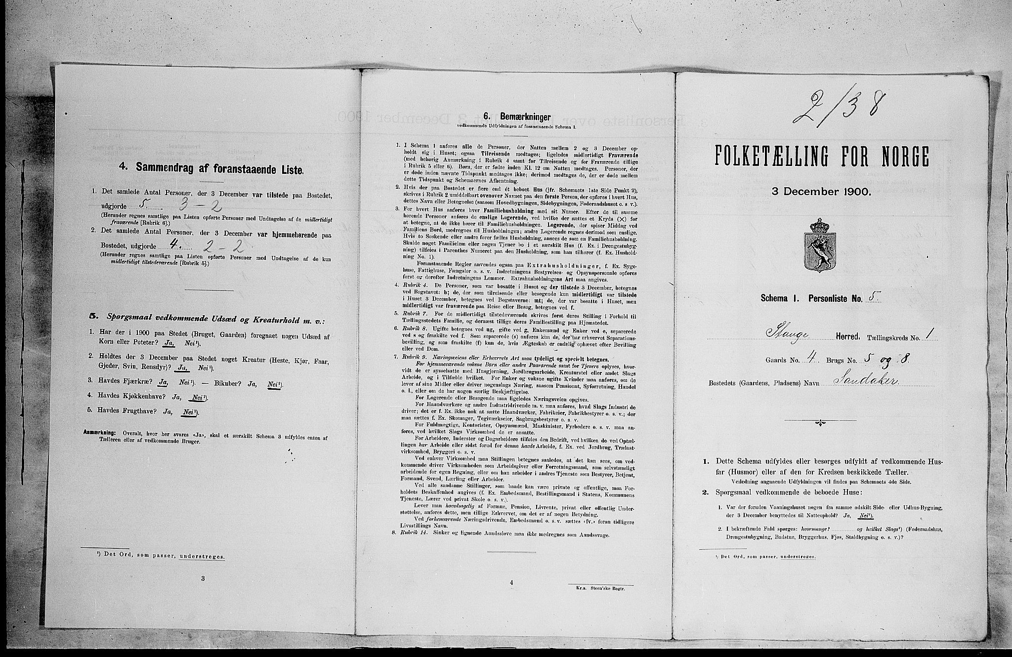 SAH, Folketelling 1900 for 0417 Stange herred, 1900, s. 213