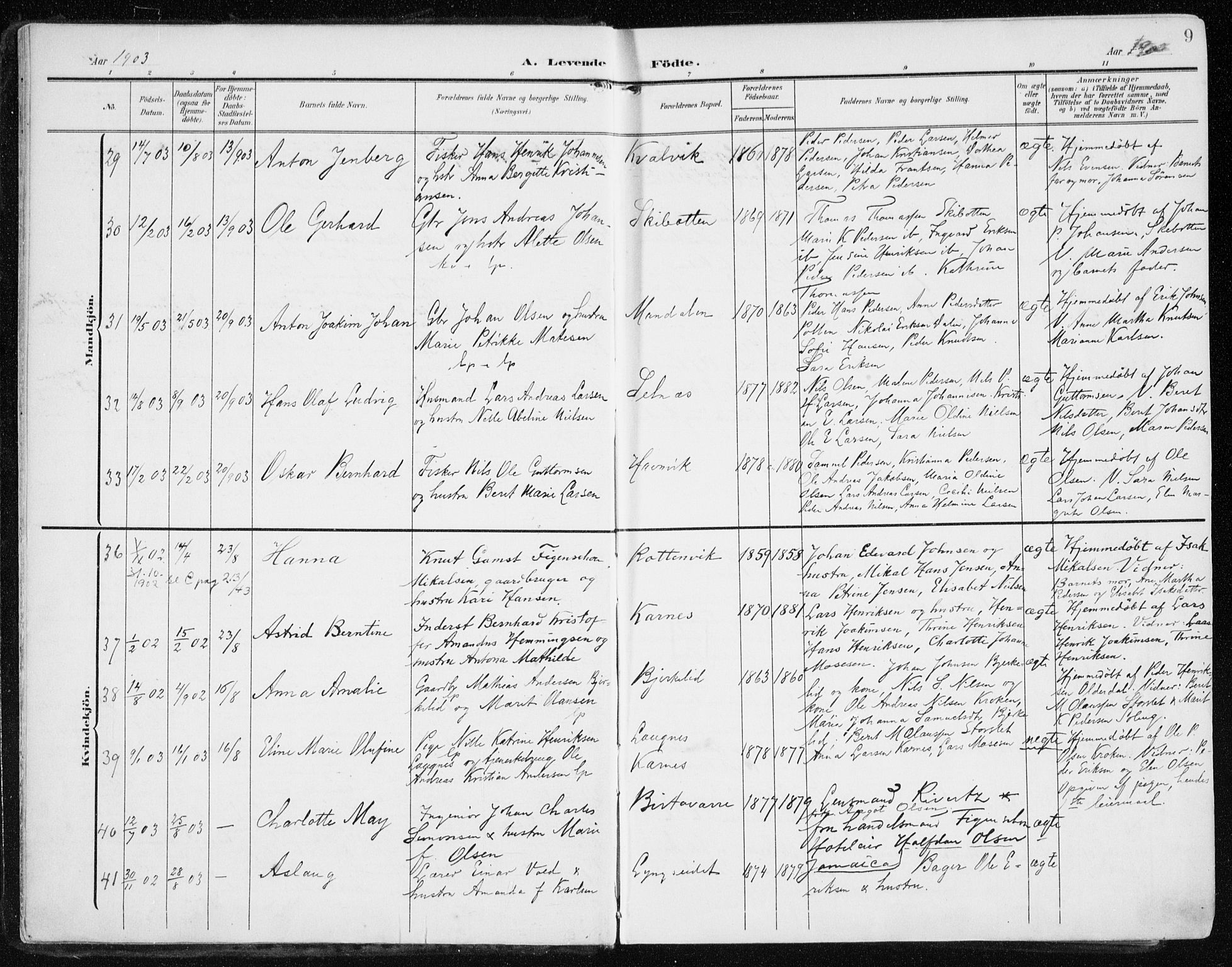 Lyngen sokneprestembete, AV/SATØ-S-1289/H/He/Hea/L0011kirke: Ministerialbok nr. 11, 1903-1913, s. 9