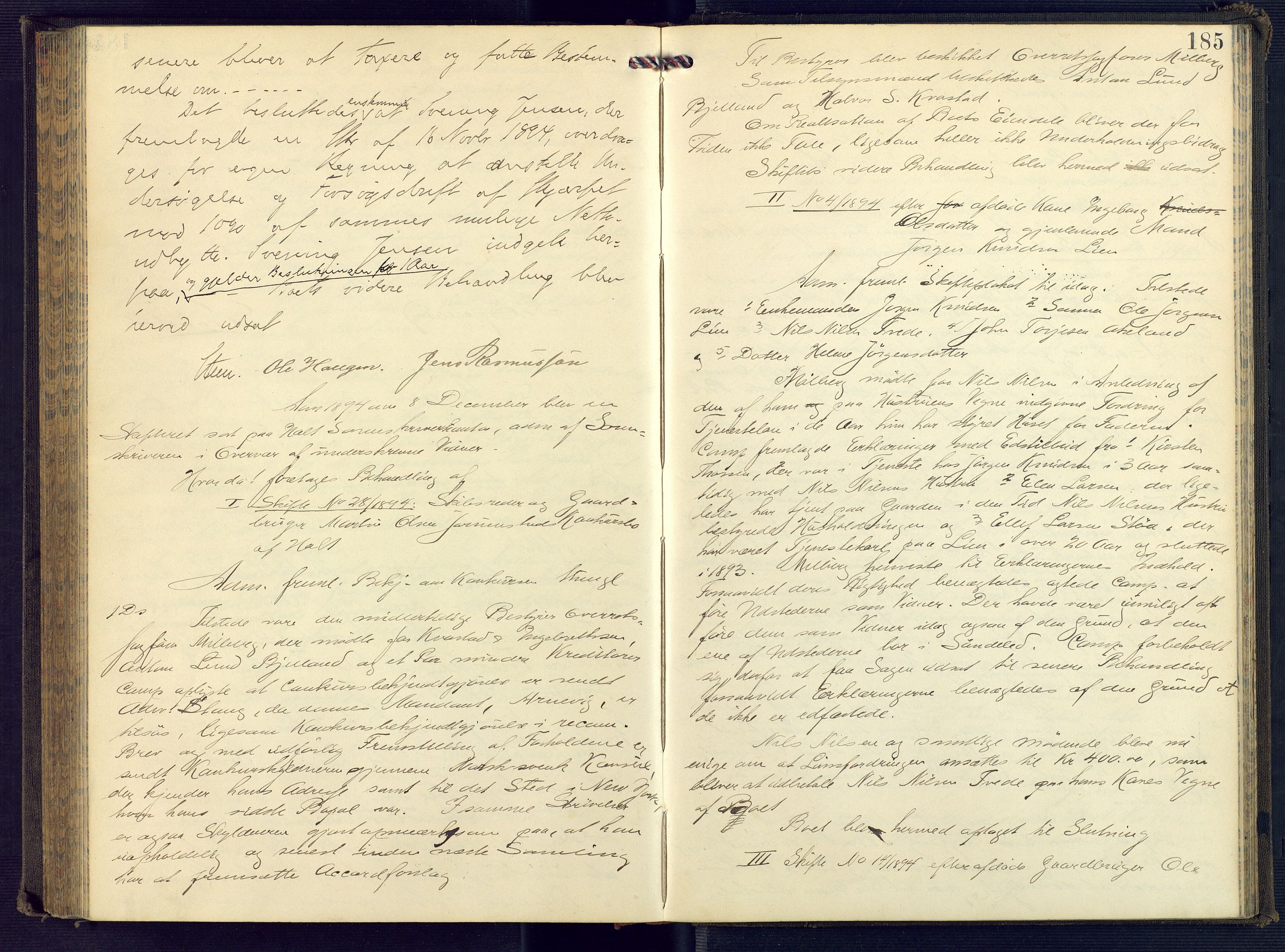 Holt sorenskriveri, AV/SAK-1221-0002/H/Hc/L0018: Skiftebehandlingsprotokoll nr. 9, 1890-1897, s. 184b-185a