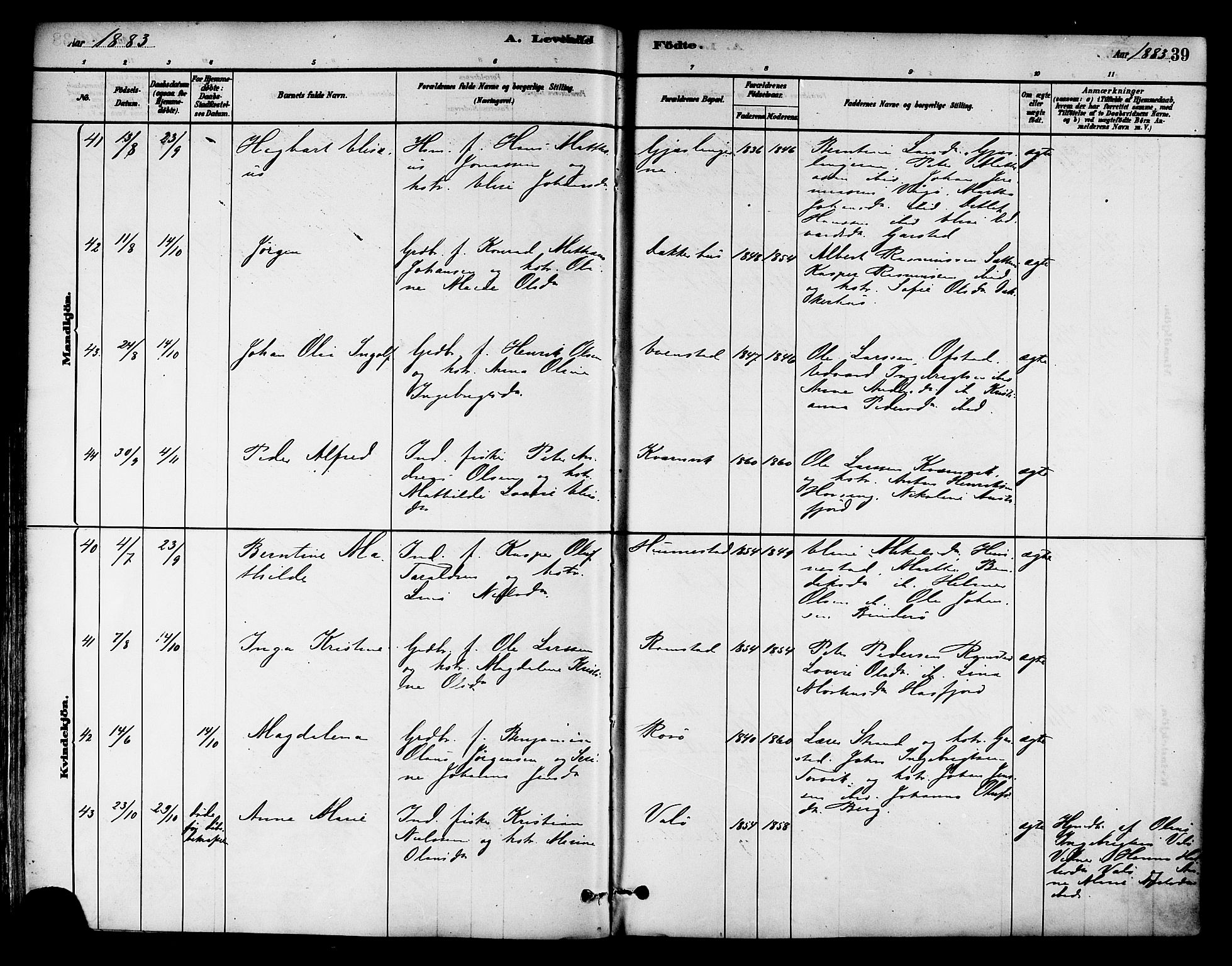 Ministerialprotokoller, klokkerbøker og fødselsregistre - Nord-Trøndelag, AV/SAT-A-1458/786/L0686: Ministerialbok nr. 786A02, 1880-1887, s. 39