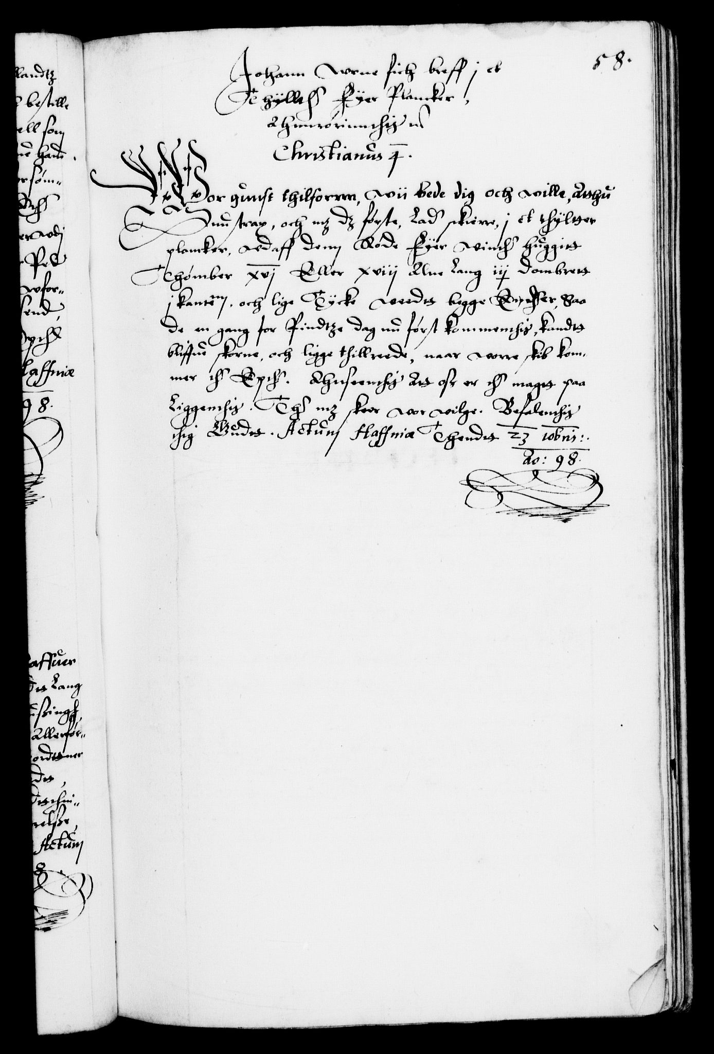 Danske Kanselli 1572-1799, RA/EA-3023/F/Fc/Fca/Fcab/L0003: Norske tegnelser (mikrofilm), 1596-1616, s. 58a