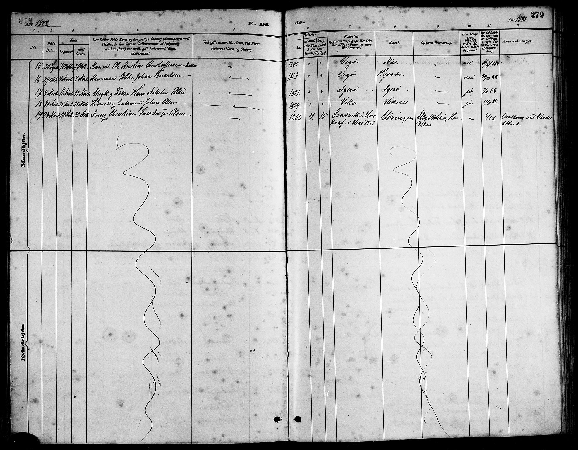 Ministerialprotokoller, klokkerbøker og fødselsregistre - Nordland, AV/SAT-A-1459/816/L0253: Klokkerbok nr. 816C03, 1886-1905, s. 279