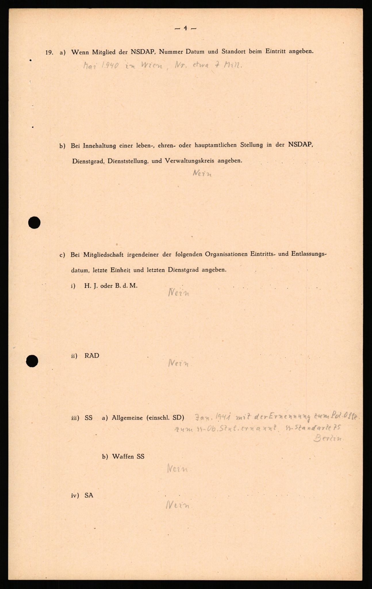 Forsvaret, Forsvarets overkommando II, RA/RAFA-3915/D/Db/L0039: CI Questionaires. Tyske okkupasjonsstyrker i Norge. Østerrikere., 1945-1946, s. 135