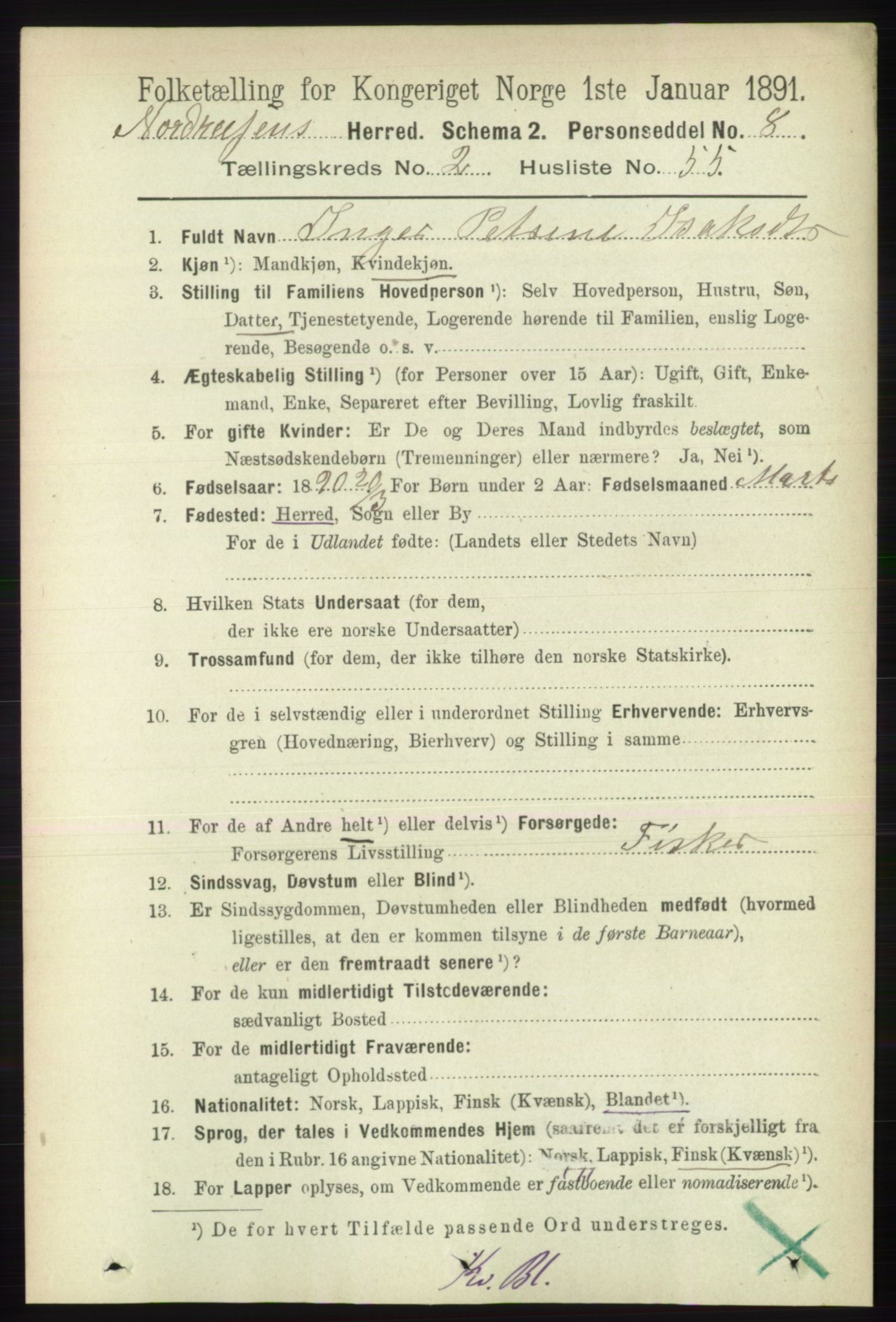 RA, Folketelling 1891 for 1942 Nordreisa herred, 1891, s. 1189