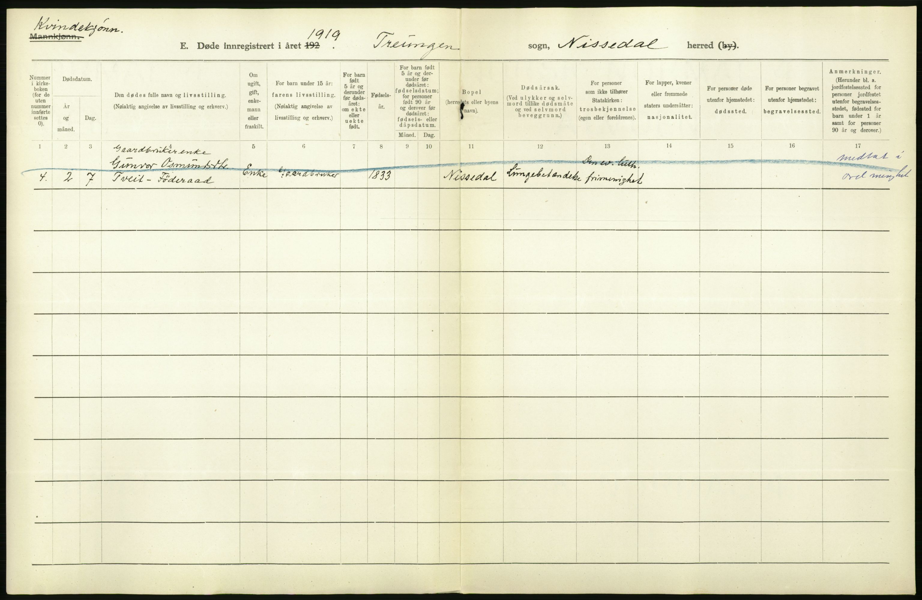 Statistisk sentralbyrå, Sosiodemografiske emner, Befolkning, RA/S-2228/D/Df/Dfb/Dfbi/L0023: Telemark fylke: Døde. Bygder og byer., 1919, s. 326