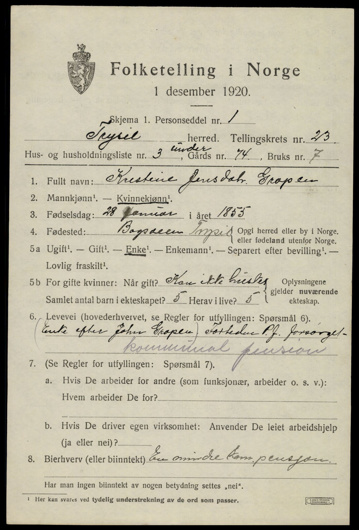 SAH, Folketelling 1920 for 0428 Trysil herred, 1920, s. 14865