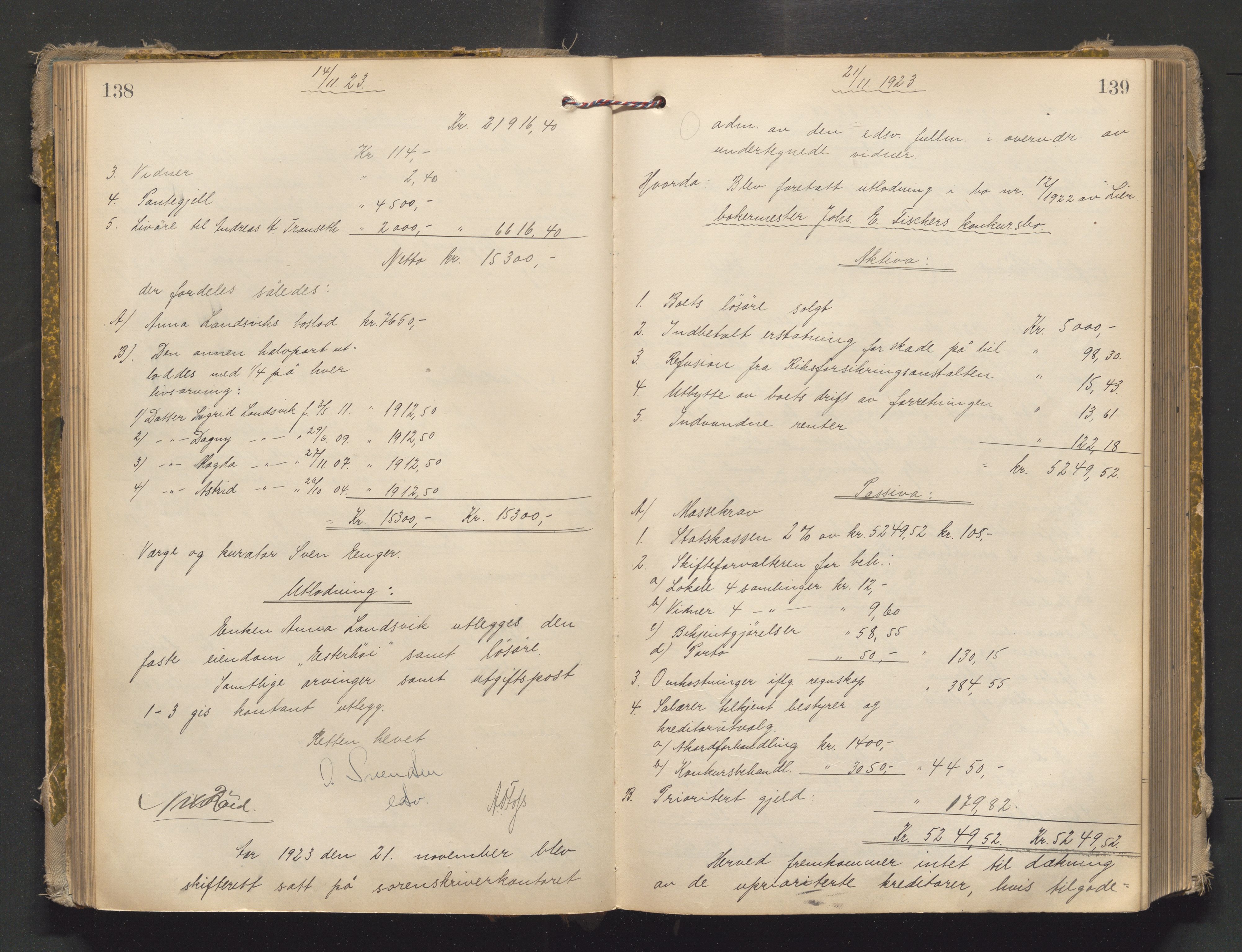 Lier, Røyken og Hurum sorenskriveri, AV/SAKO-A-89/H/He/L0004: Skifteutlodningsprotokoll, 1921-1932, s. 138-139