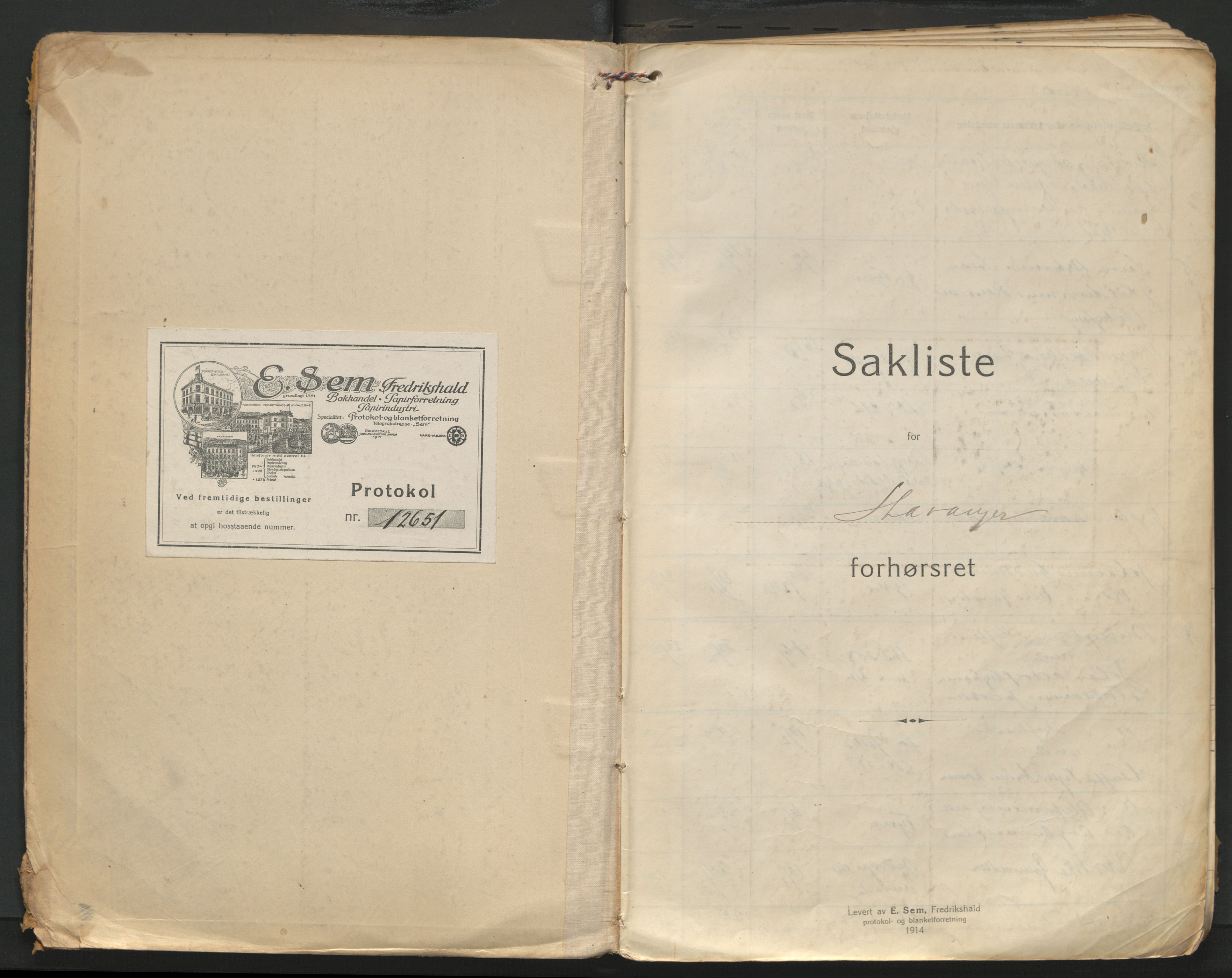 Stavanger byrett, AV/SAST-A-100455/001/3/31/311/3111A/L0001: Saksliste for forhørsrett, 1920-1927