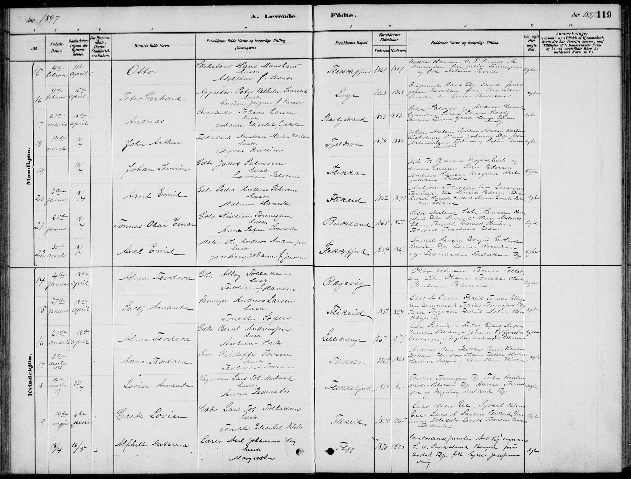 Flekkefjord sokneprestkontor, AV/SAK-1111-0012/F/Fb/Fbc/L0007: Klokkerbok nr. B 7, 1880-1902, s. 119