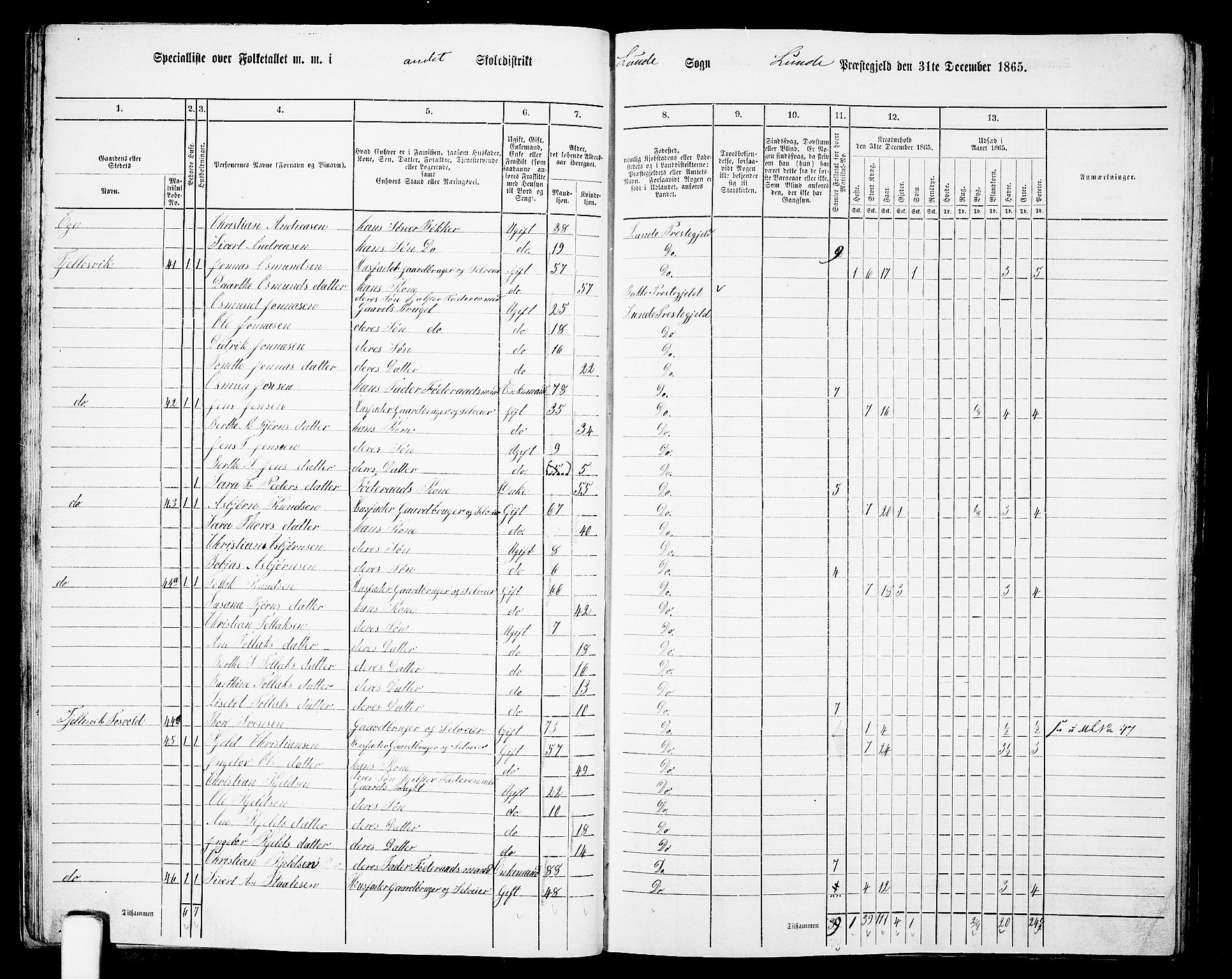 RA, Folketelling 1865 for 1112P Lund prestegjeld, 1865, s. 24